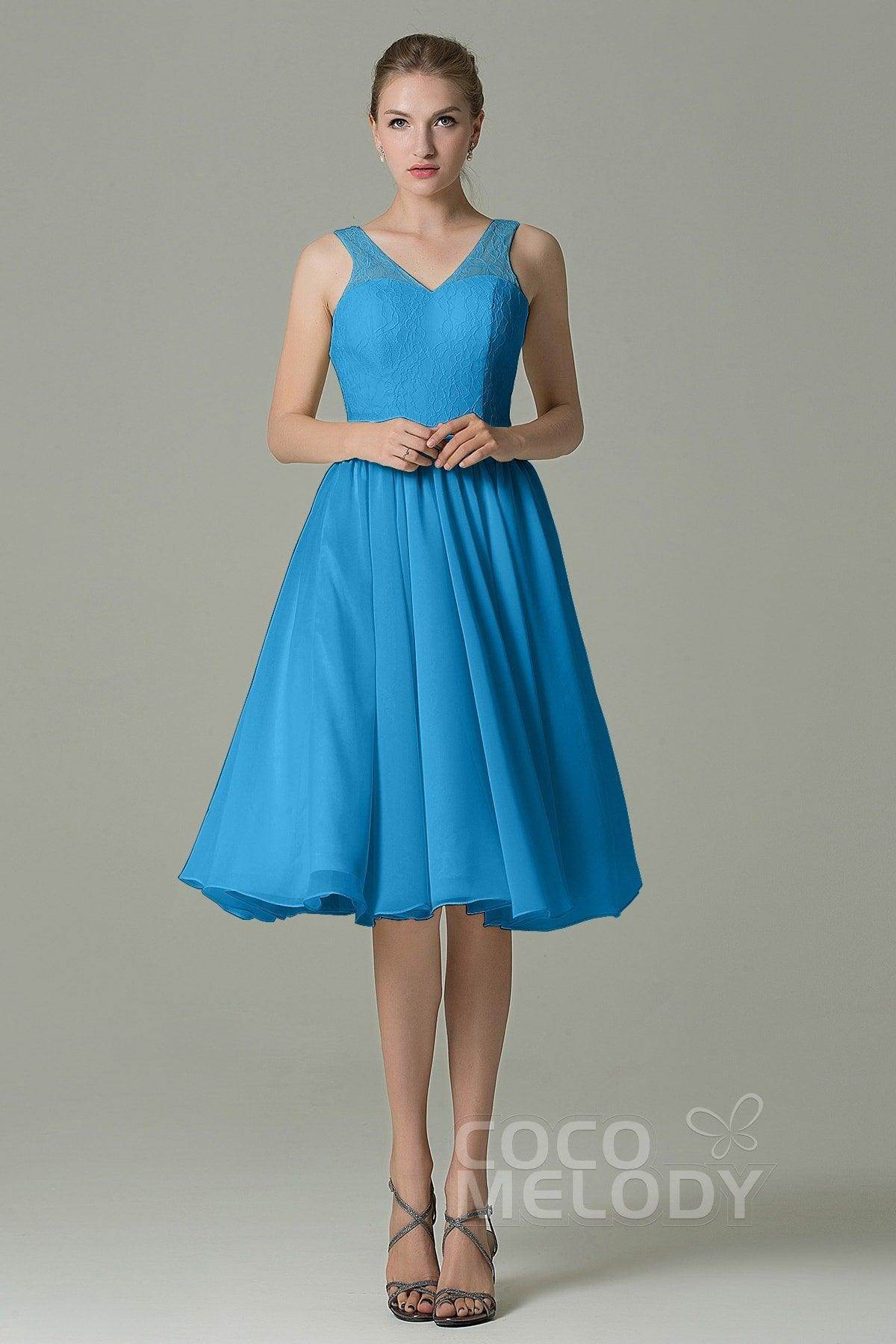 A-Line Knee Length Lace Short Bridesmaid Dress COZK16001 - COCOMELODY