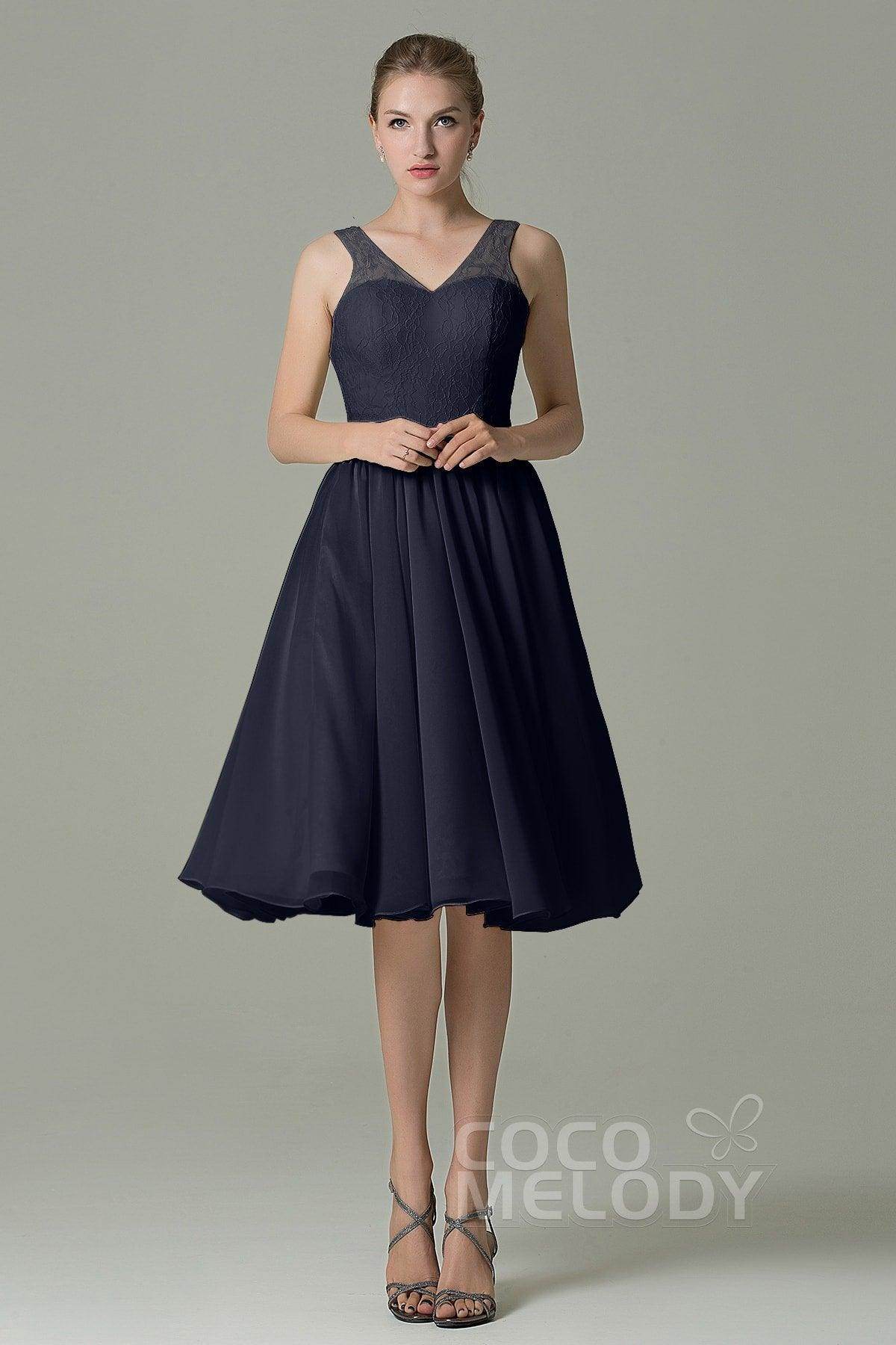 A-Line Knee Length Lace Short Bridesmaid Dress COZK16001 - COCOMELODY