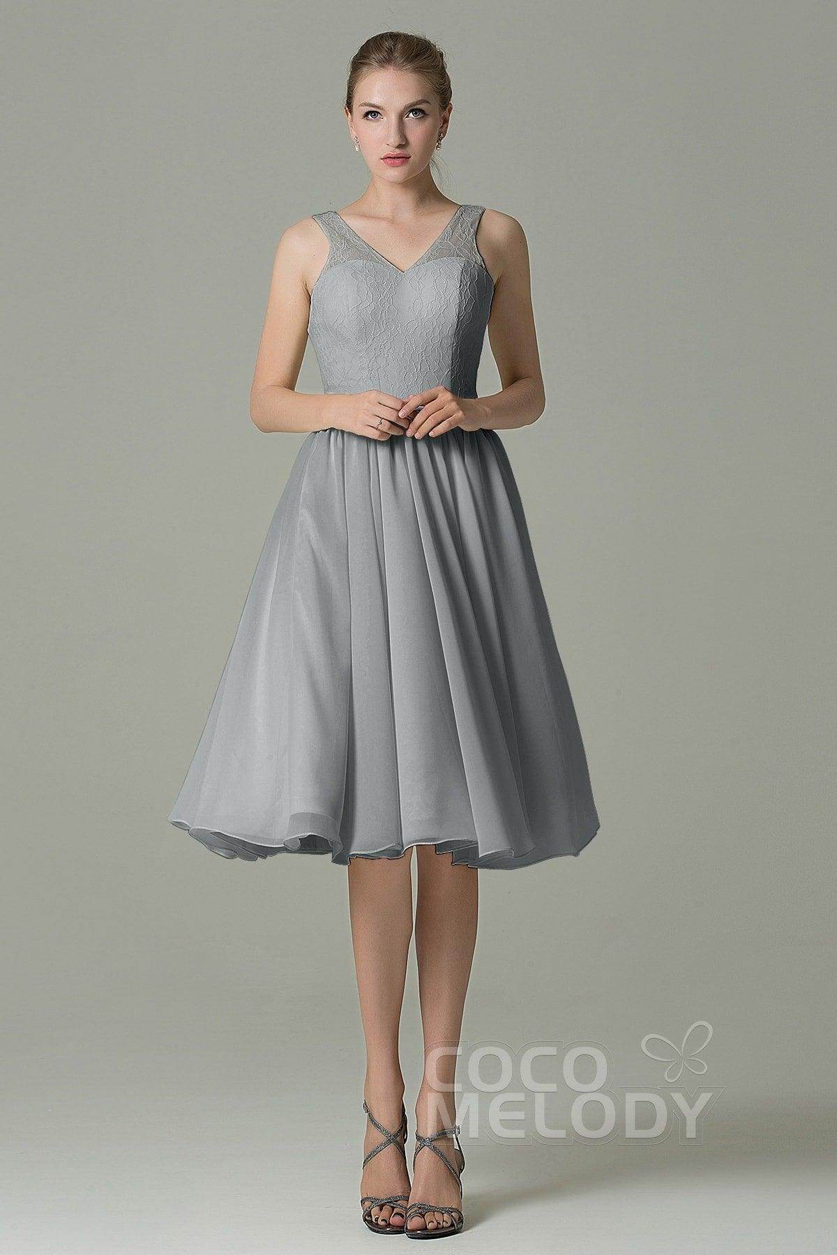 A-Line Knee Length Lace Short Bridesmaid Dress COZK16001 - COCOMELODY