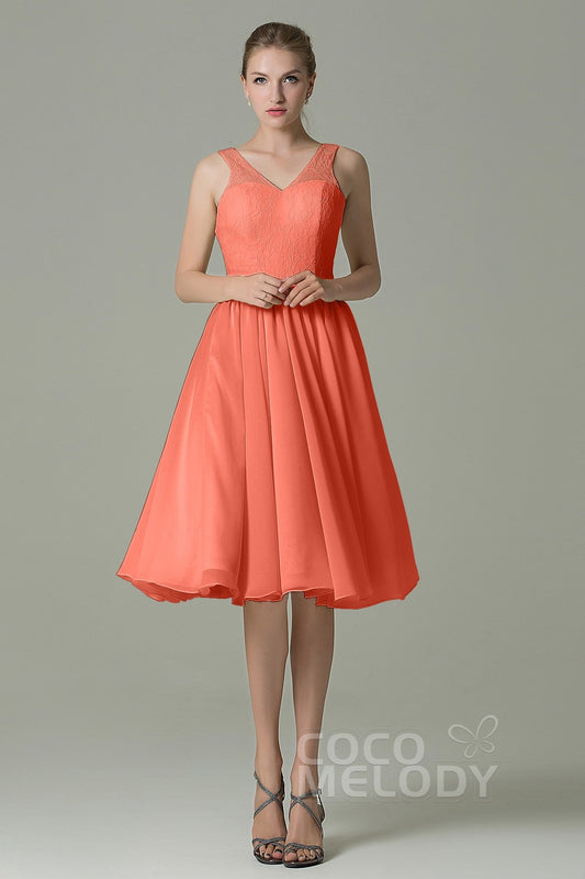 A-Line Knee Length Lace Short Bridesmaid Dress COZK16001