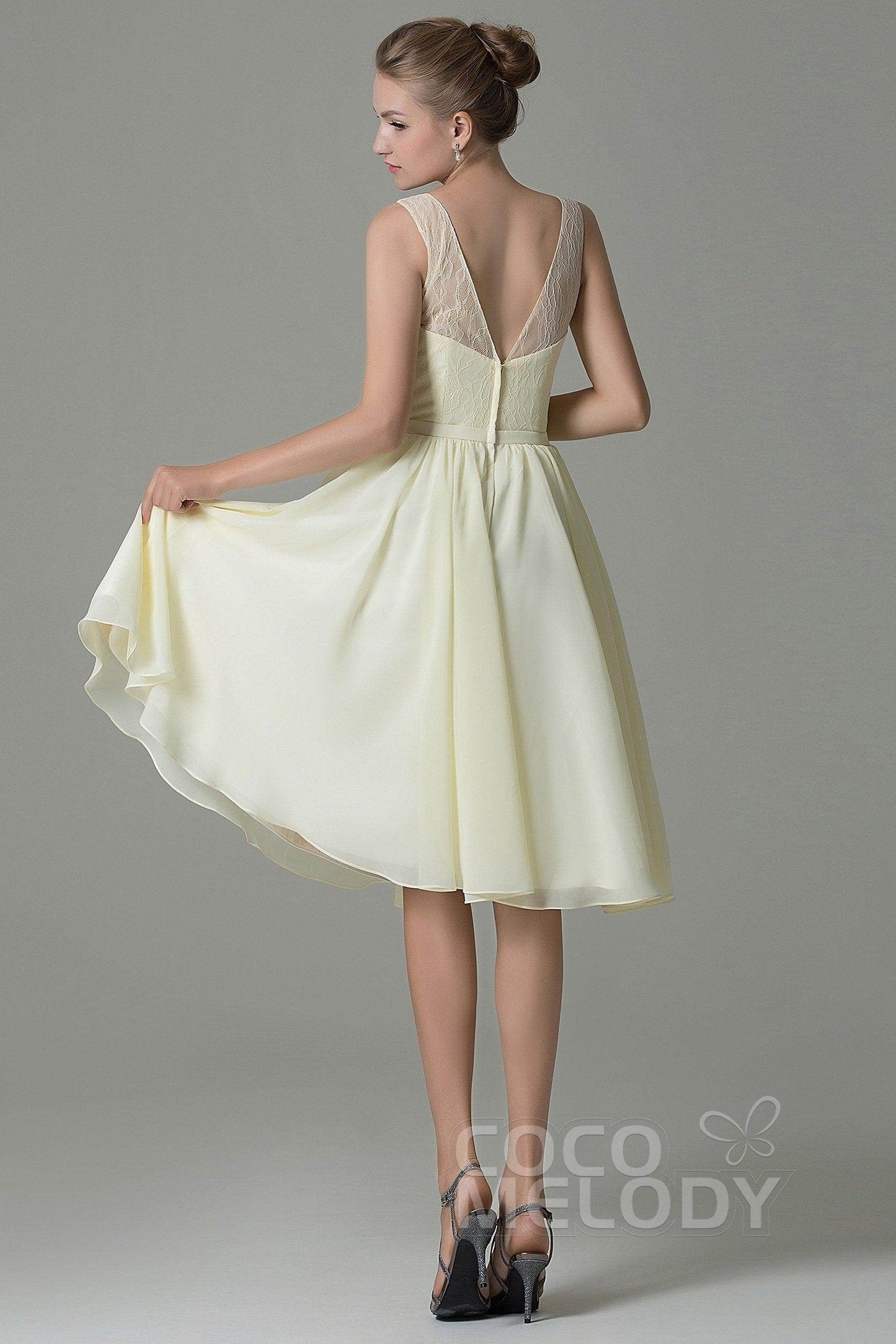 A-Line Knee Length Lace Short Bridesmaid Dress COZK16001 - COCOMELODY