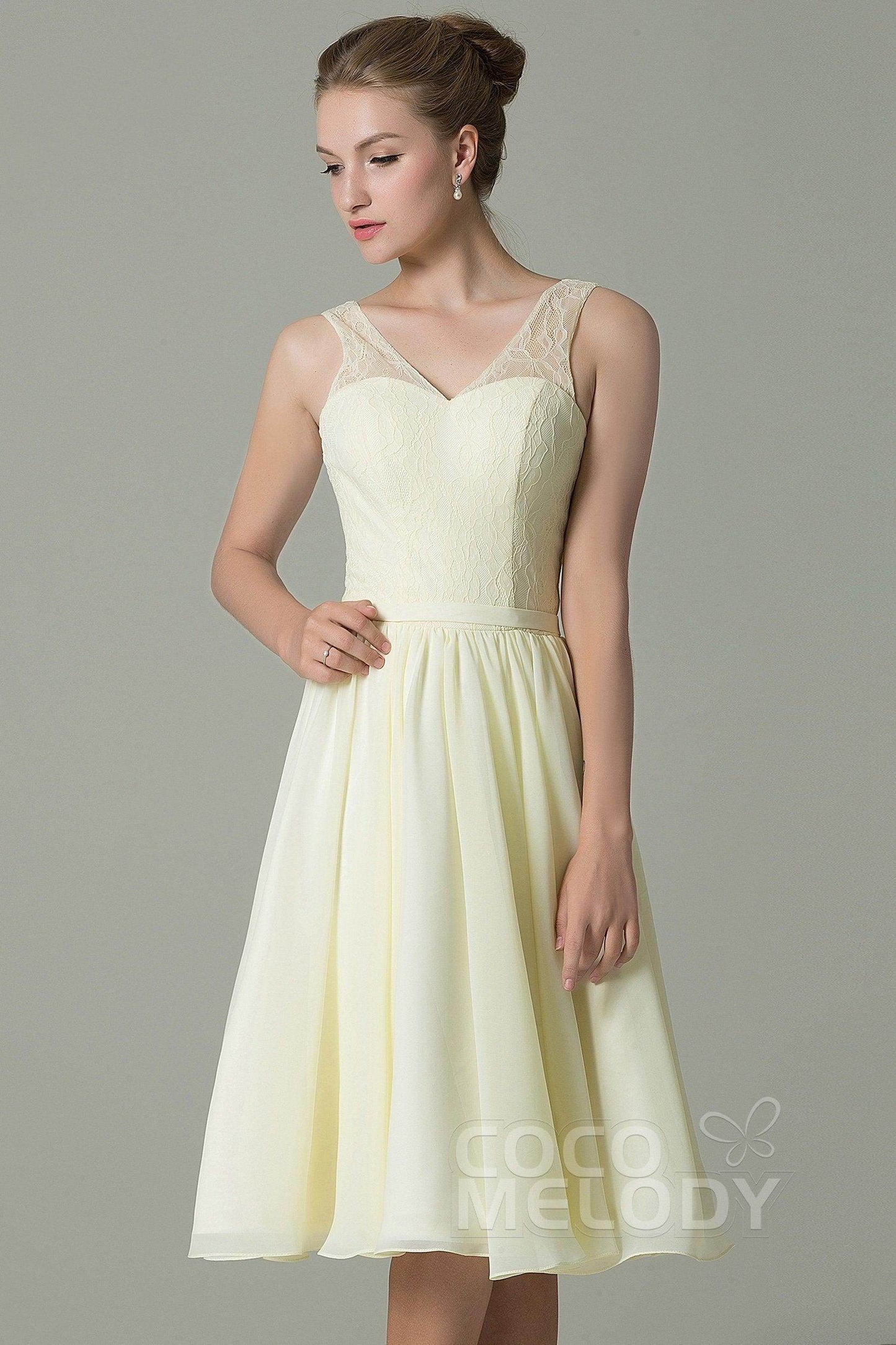 A-Line Knee Length Lace Short Bridesmaid Dress COZK16001 - COCOMELODY