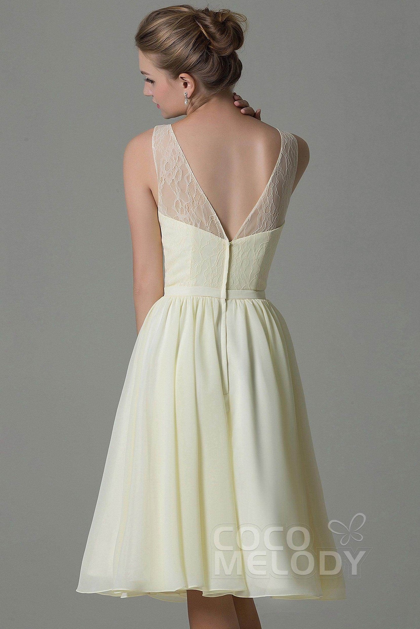 A-Line Knee Length Lace Short Bridesmaid Dress COZK16001 - COCOMELODY