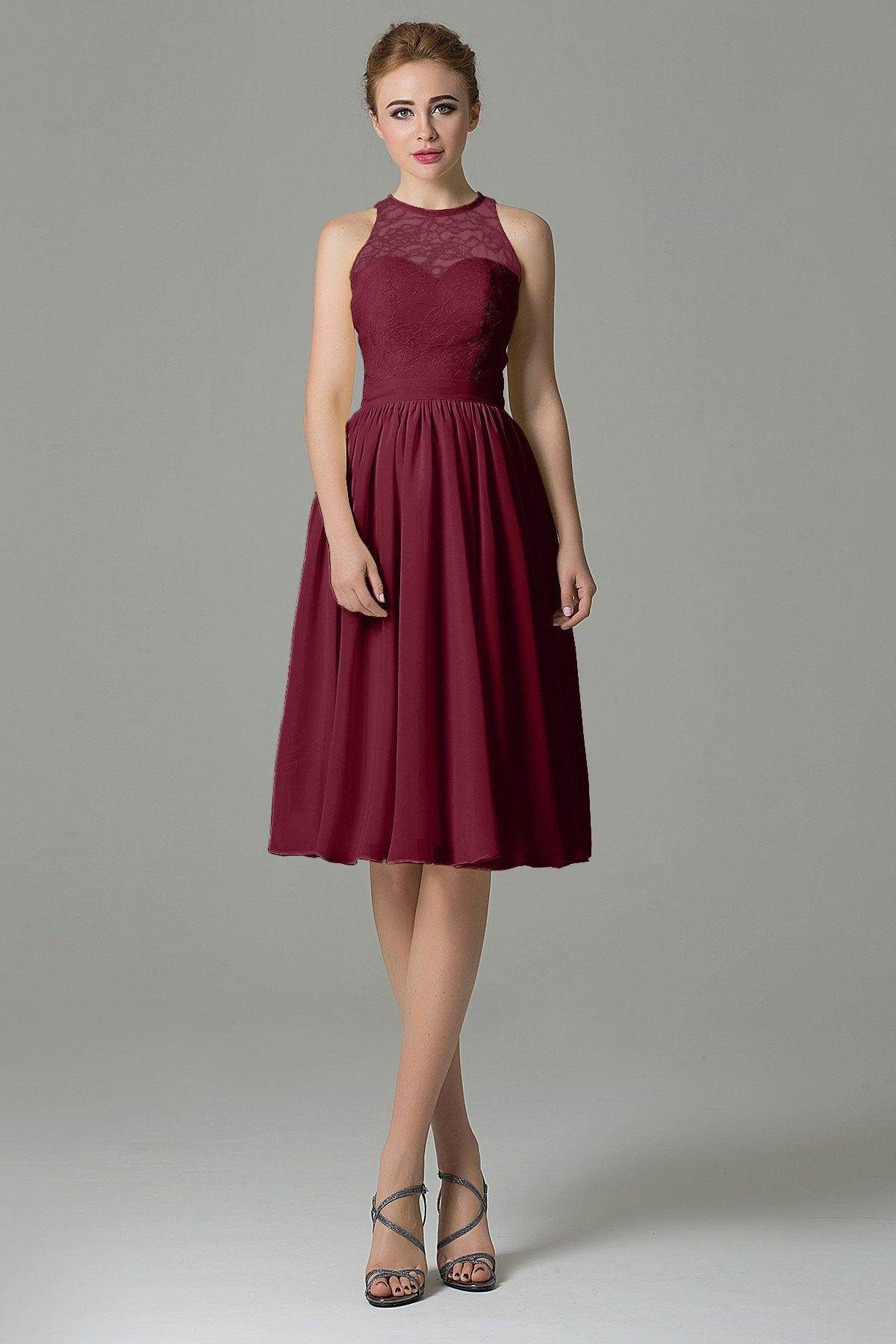 A-Line Knee Length Lace Short Bridesmaid Dress COZK16003 - COCOMELODY