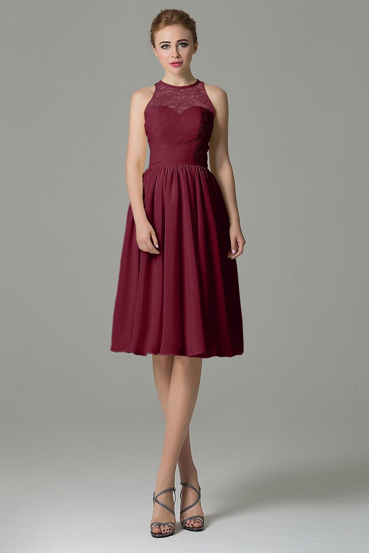 COCOMELODY A-Line Knee Length Lace Short Bridesmaid Dress COZK16003 