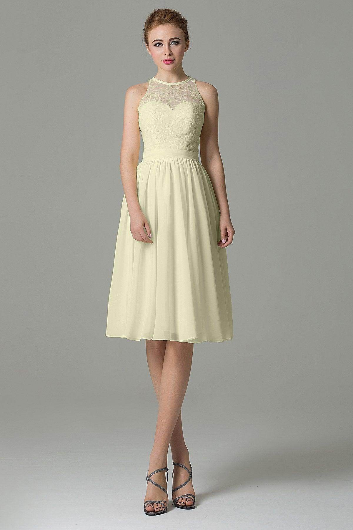 A-Line Knee Length Lace Chiffon Bridesmaid Dress COCOMELODY COZK16003, Mauve A-Line Knee Length Lace Chiffon Bridesmaid Dress COCOMELODY COZK16003, Mauve