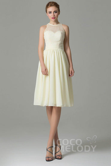 A-Line Knee Length Lace Short Bridesmaid Dress COZK16003CR - COCOMELODY