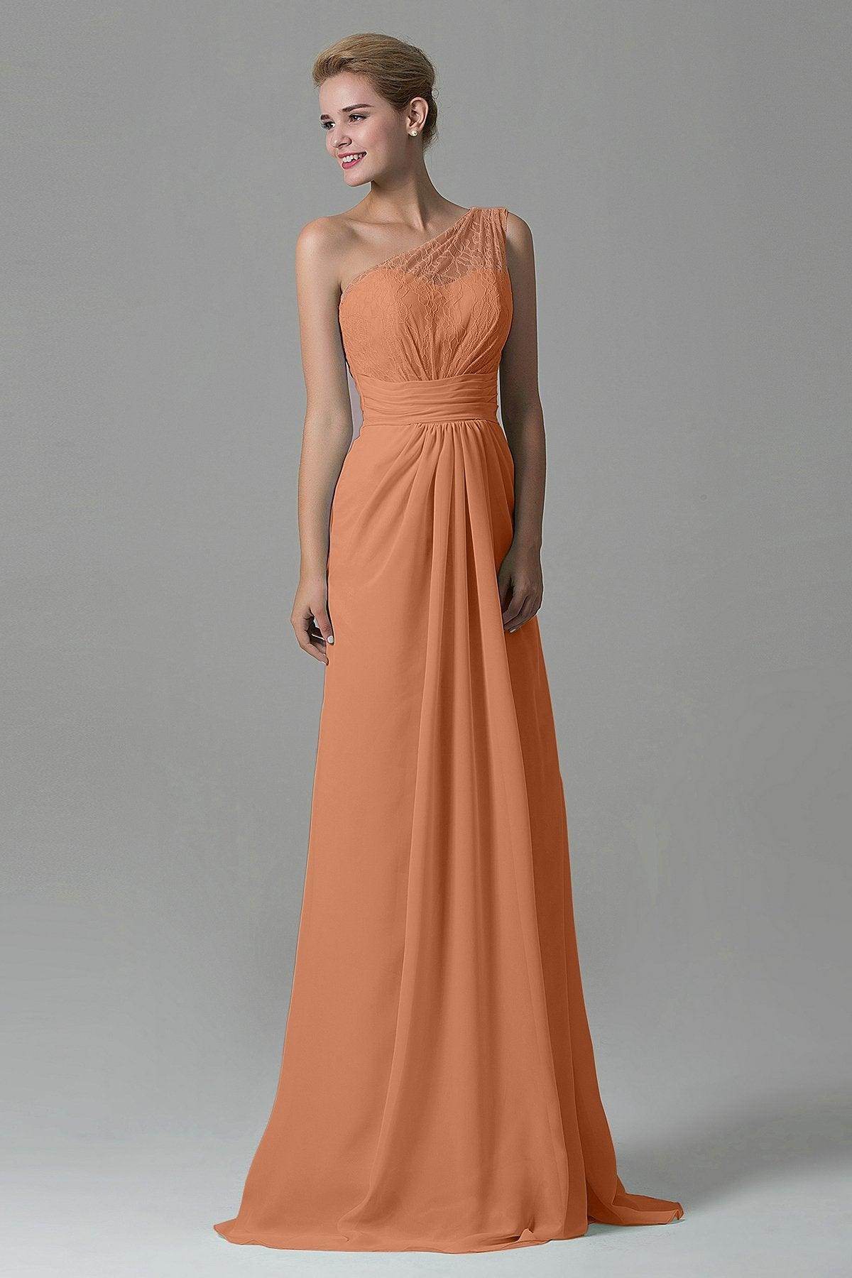 Sheath Sweep Train Lace/Chiffon Bridesmaid Dress COZK16004 - COCOMELODY