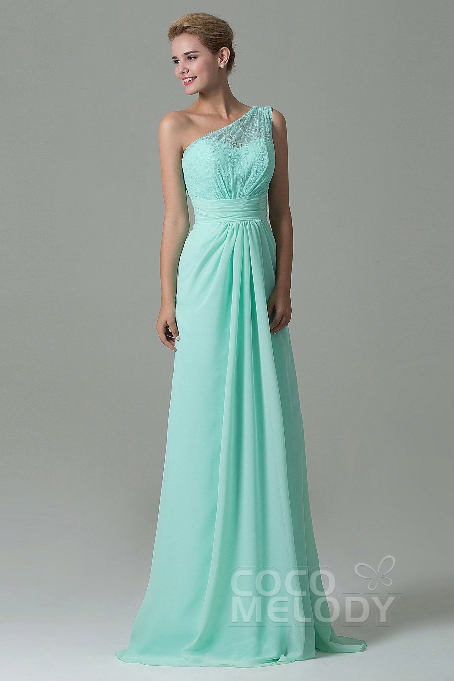 Sheath Sweep Train Lace/Chiffon Bridesmaid Dress COZK16004