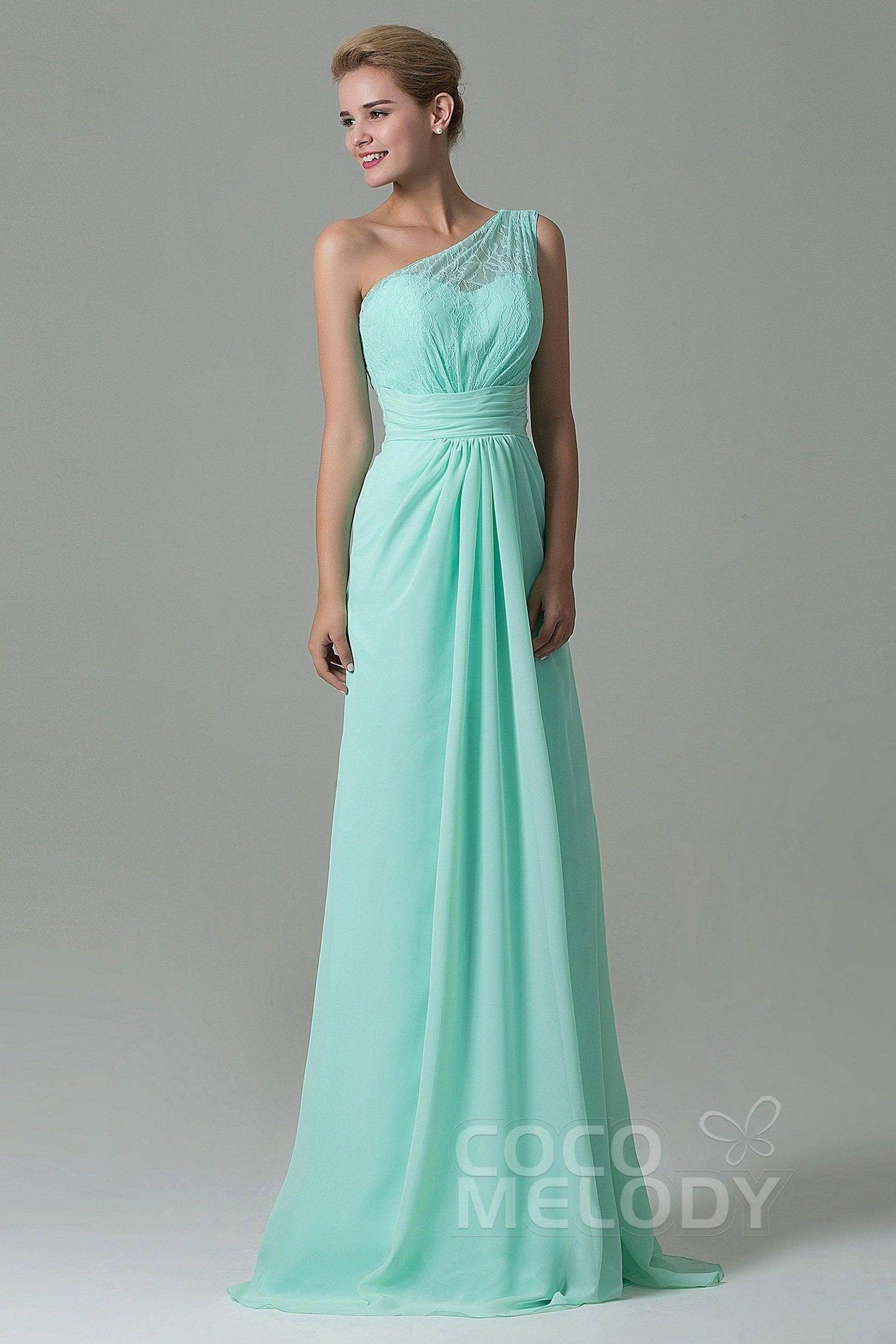 Sheath Sweep Train Lace/Chiffon Bridesmaid Dress COZK16004 - COCOMELODY