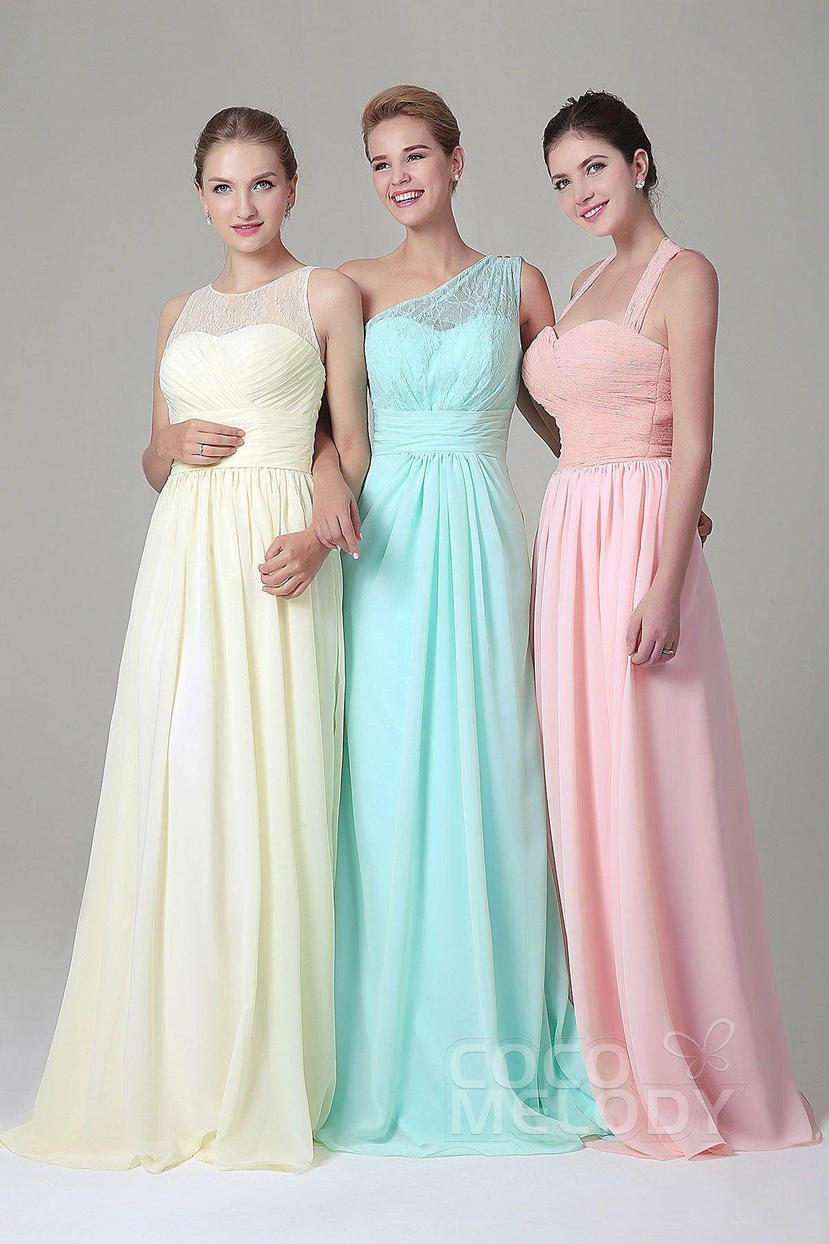 A-Line Floor Length Lace/Chiffon Bridesmaid Dress COZK16006 - COCOMELODY