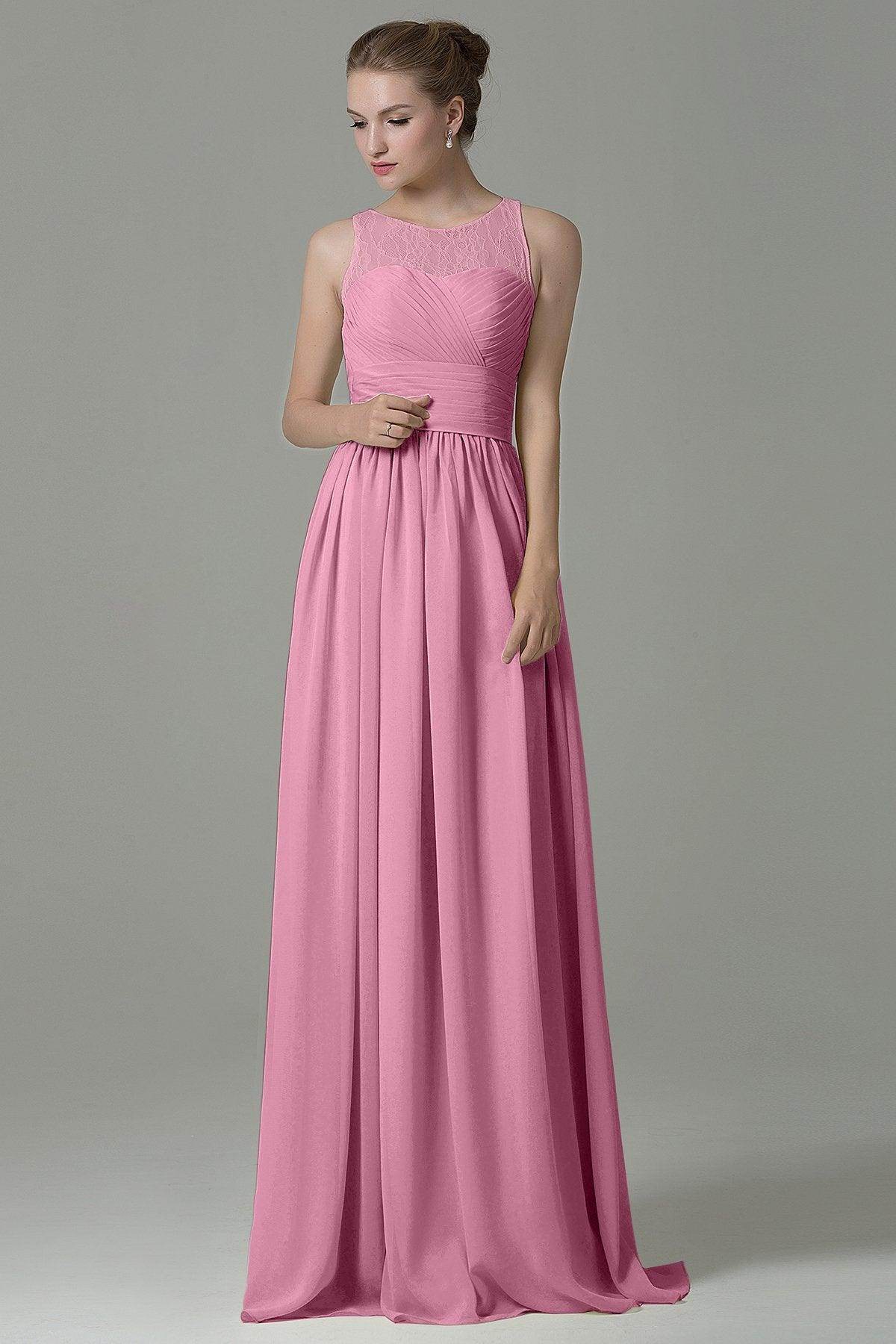 Sheath Floor Length Lace/Chiffon Bridesmaid Dress COZK16005 - COCOMELODY