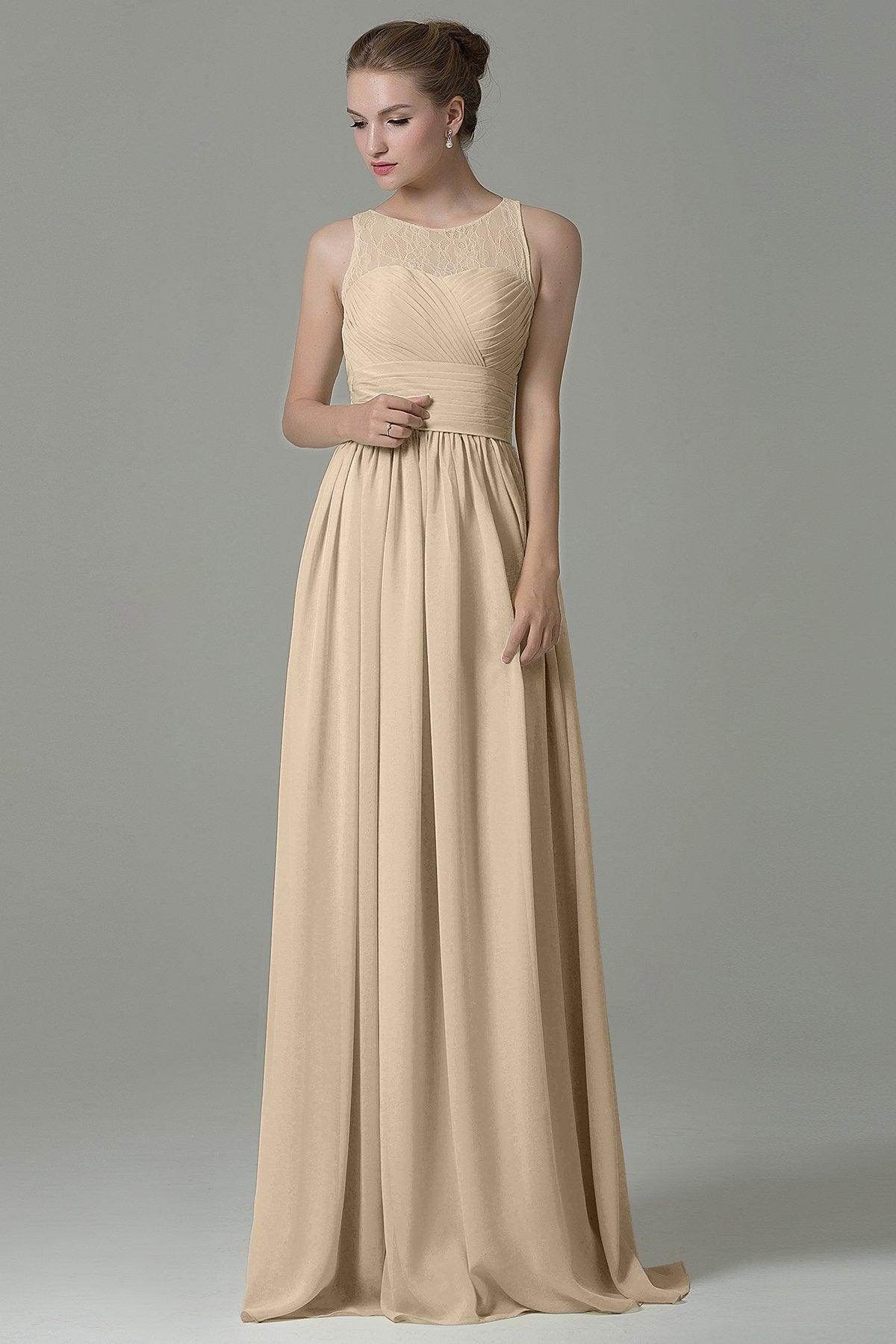 Sheath Floor Length Lace/Chiffon Bridesmaid Dress COZK16005 - COCOMELODY