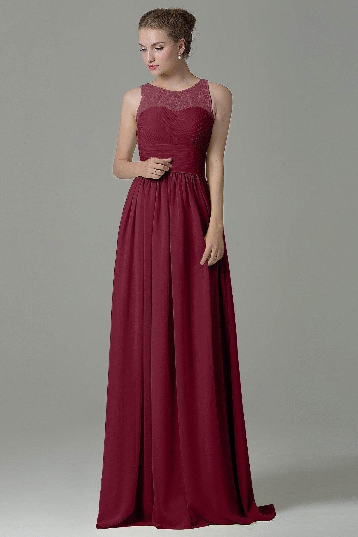 Sheath Floor Length Lace/Chiffon Bridesmaid Dress COZK16005 - COCOMELODY