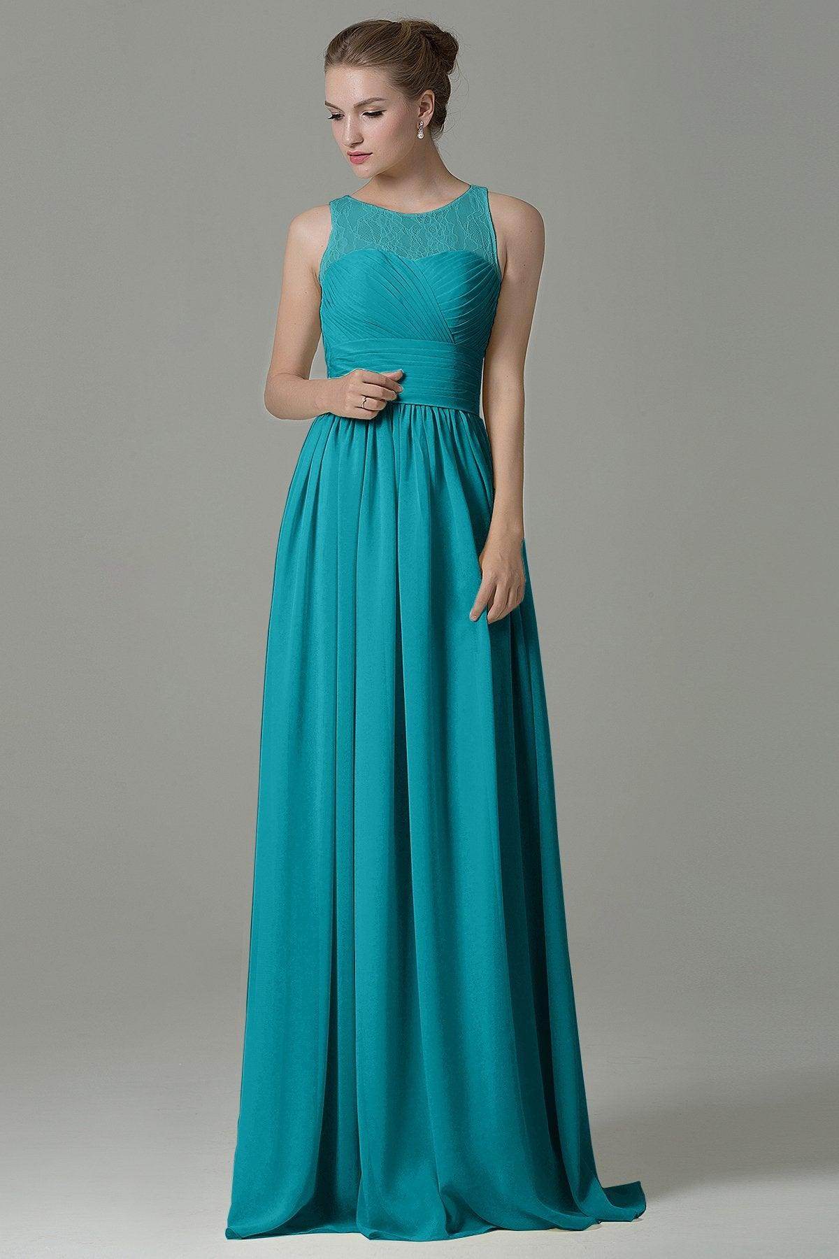 Sheath Floor Length Lace/Chiffon Bridesmaid Dress COZK16005 - COCOMELODY