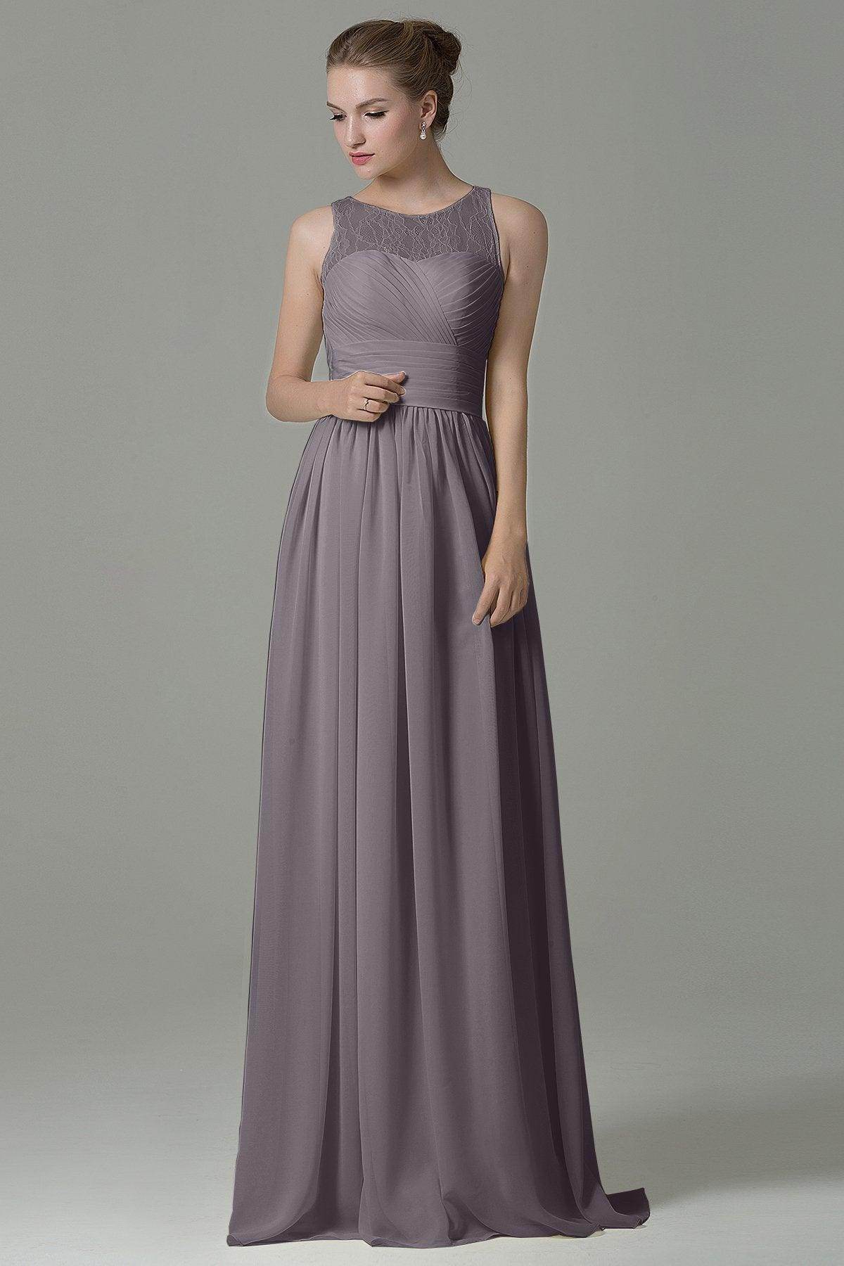 Sheath Floor Length Lace/Chiffon Bridesmaid Dress COZK16005 - COCOMELODY