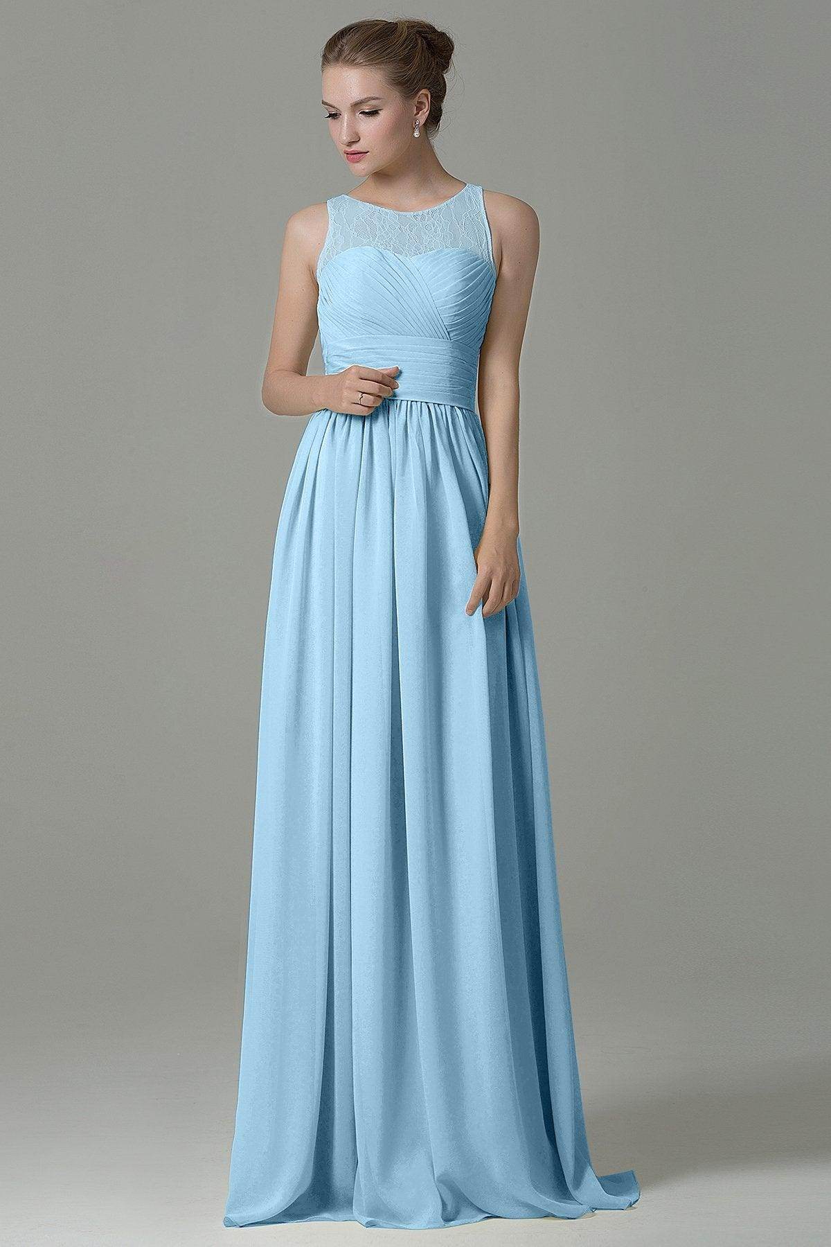 Sheath Floor Length Lace/Chiffon Bridesmaid Dress COZK16005 - COCOMELODY