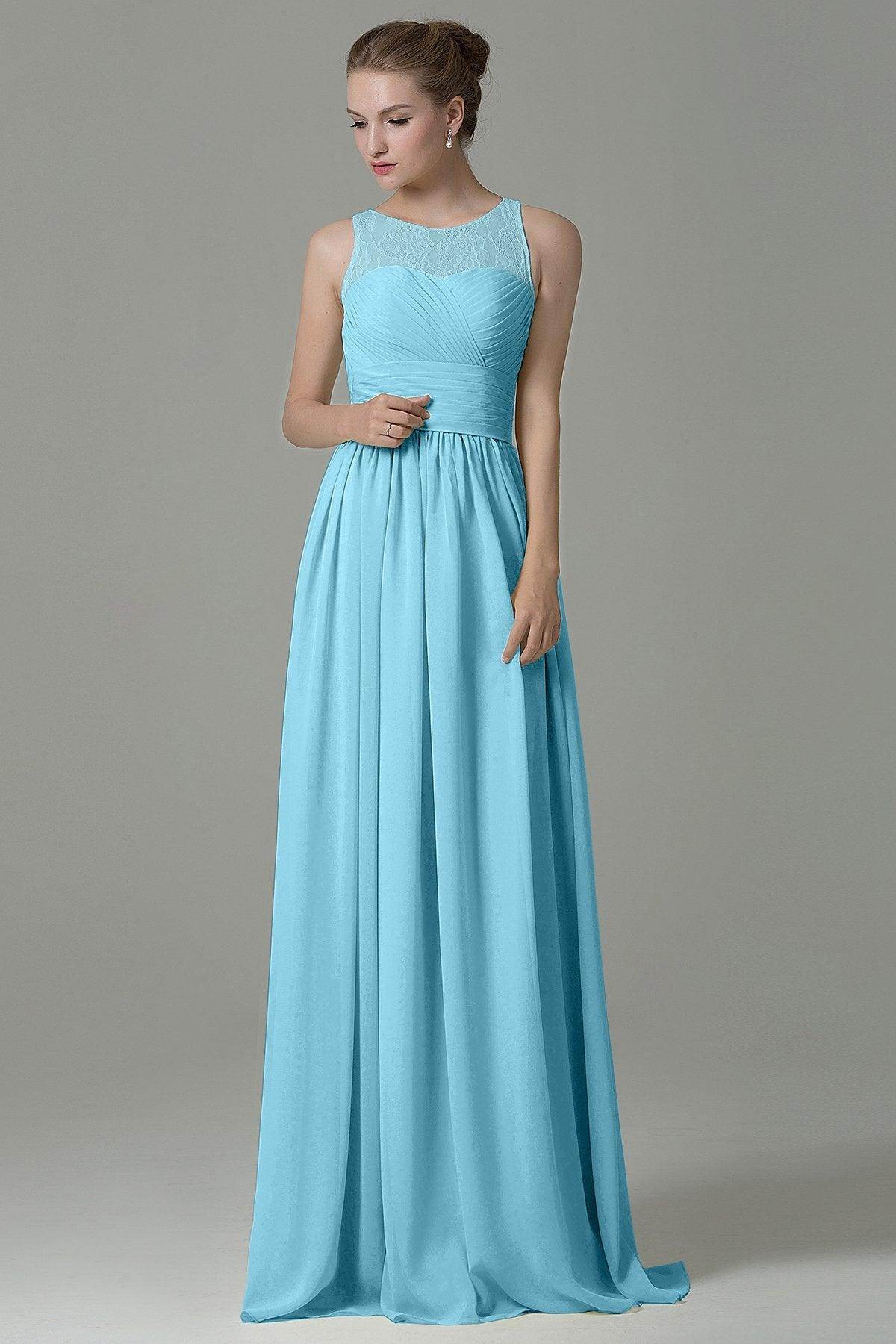 Sheath Floor Length Lace/Chiffon Bridesmaid Dress COZK16005 - COCOMELODY