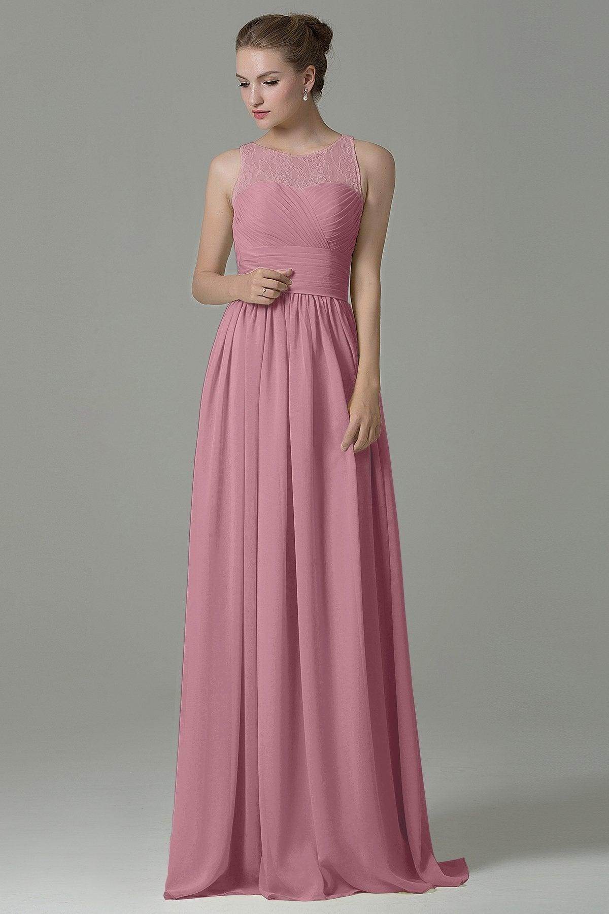 Sheath Floor Length Lace/Chiffon Bridesmaid Dress COZK16005 - COCOMELODY