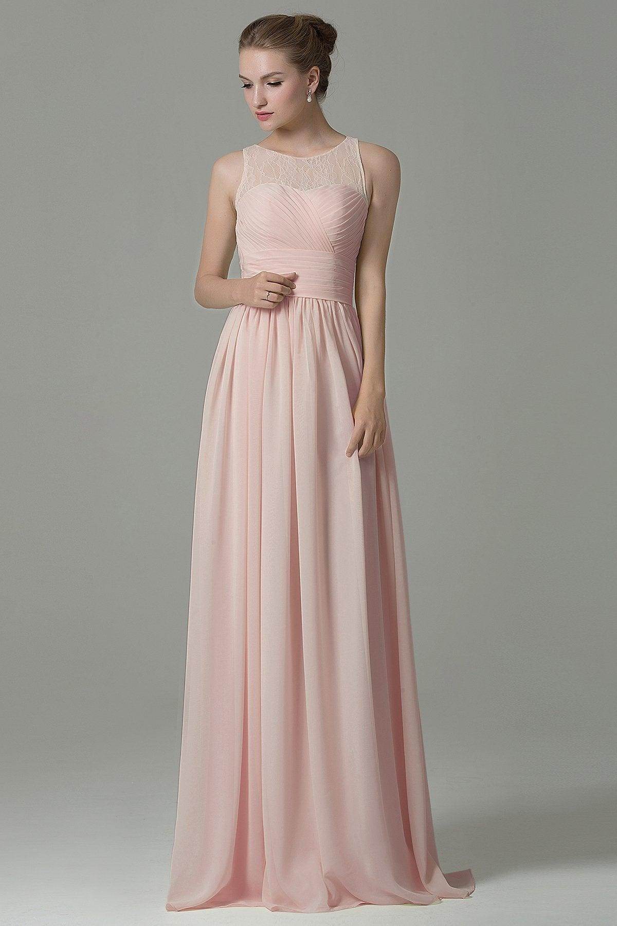 Sheath Floor Length Lace/Chiffon Bridesmaid Dress COZK16005 - COCOMELODY