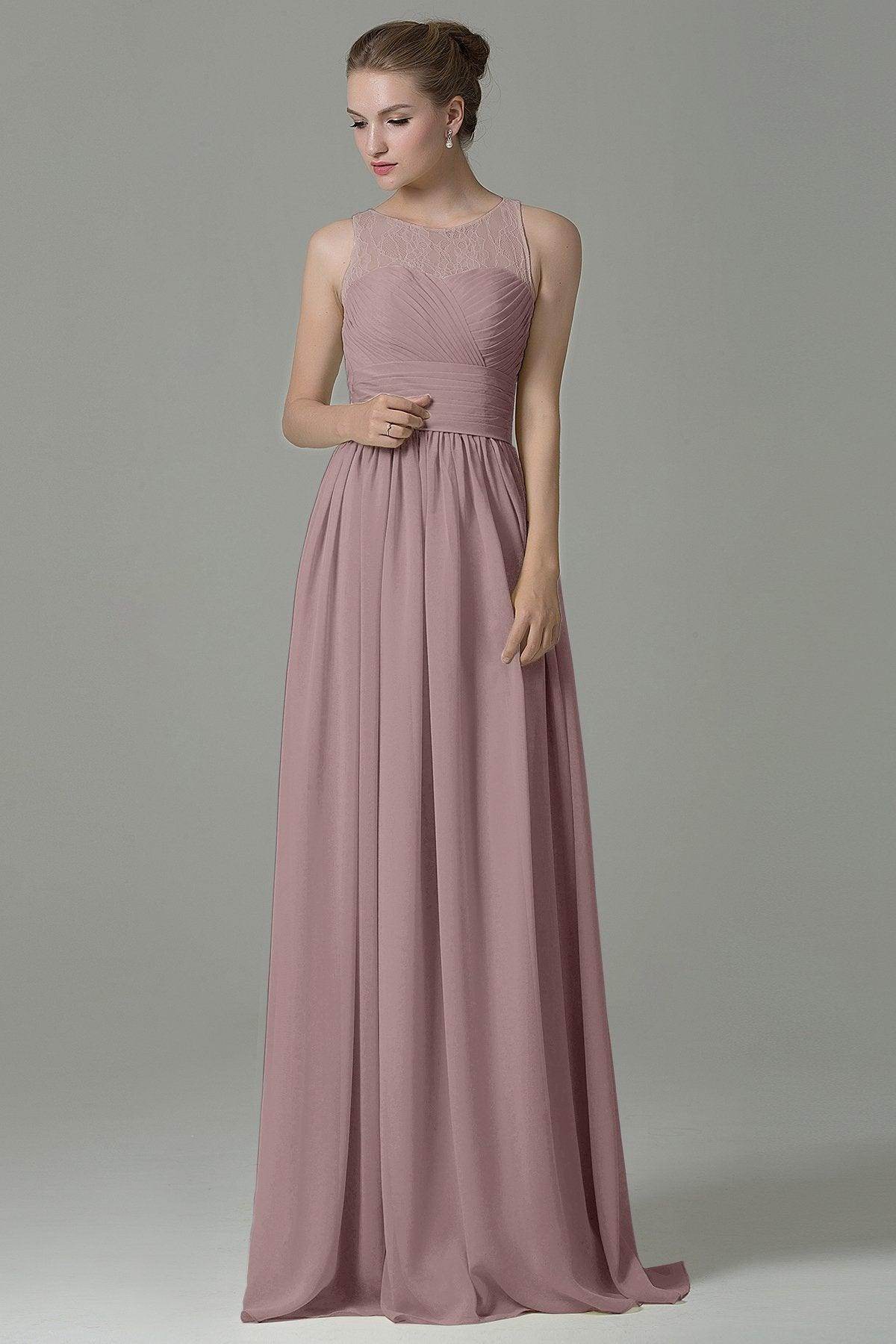 Sheath Floor Length Lace/Chiffon Bridesmaid Dress COZK16005 - COCOMELODY