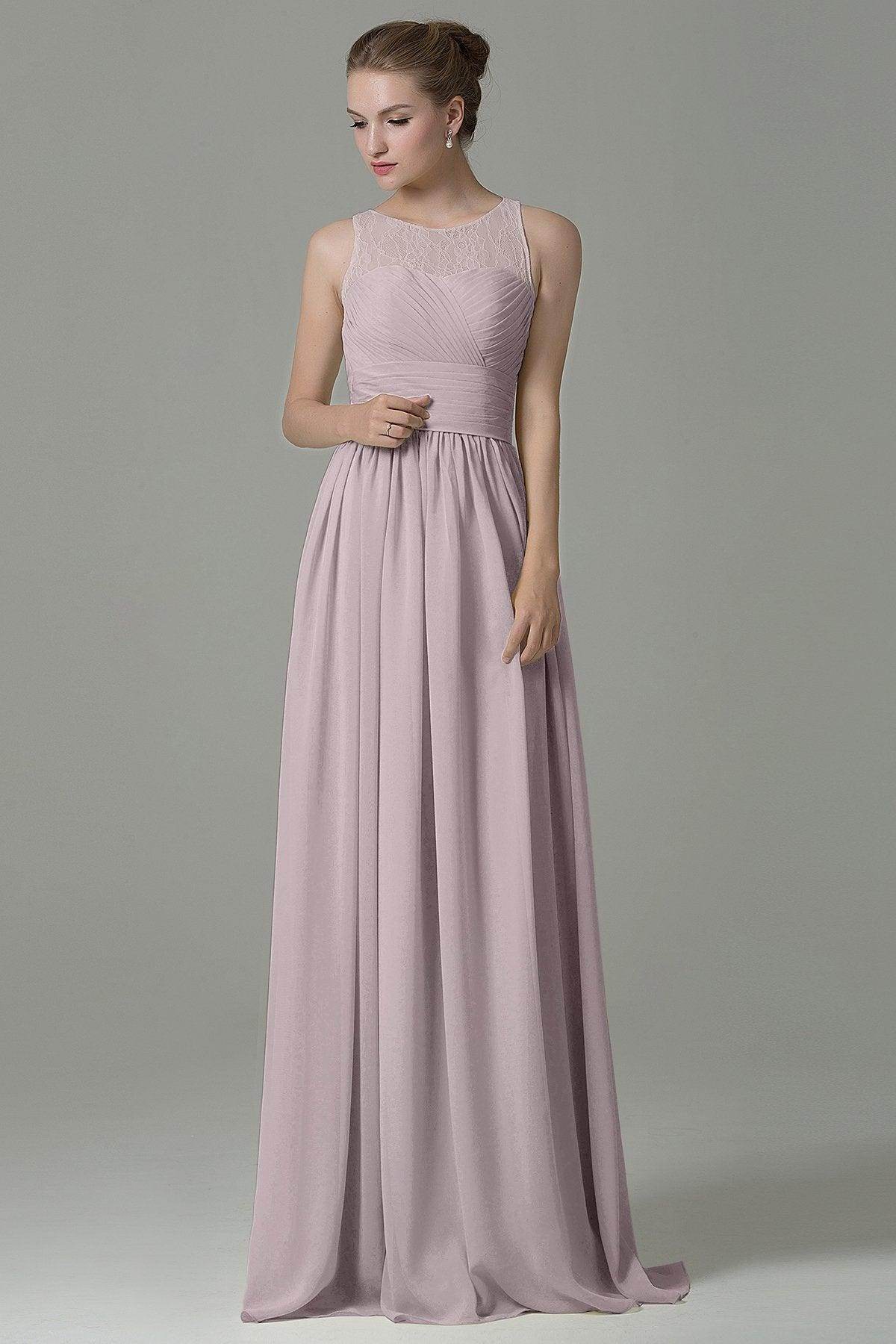 Sheath Floor Length Lace/Chiffon Bridesmaid Dress COZK16005 - COCOMELODY