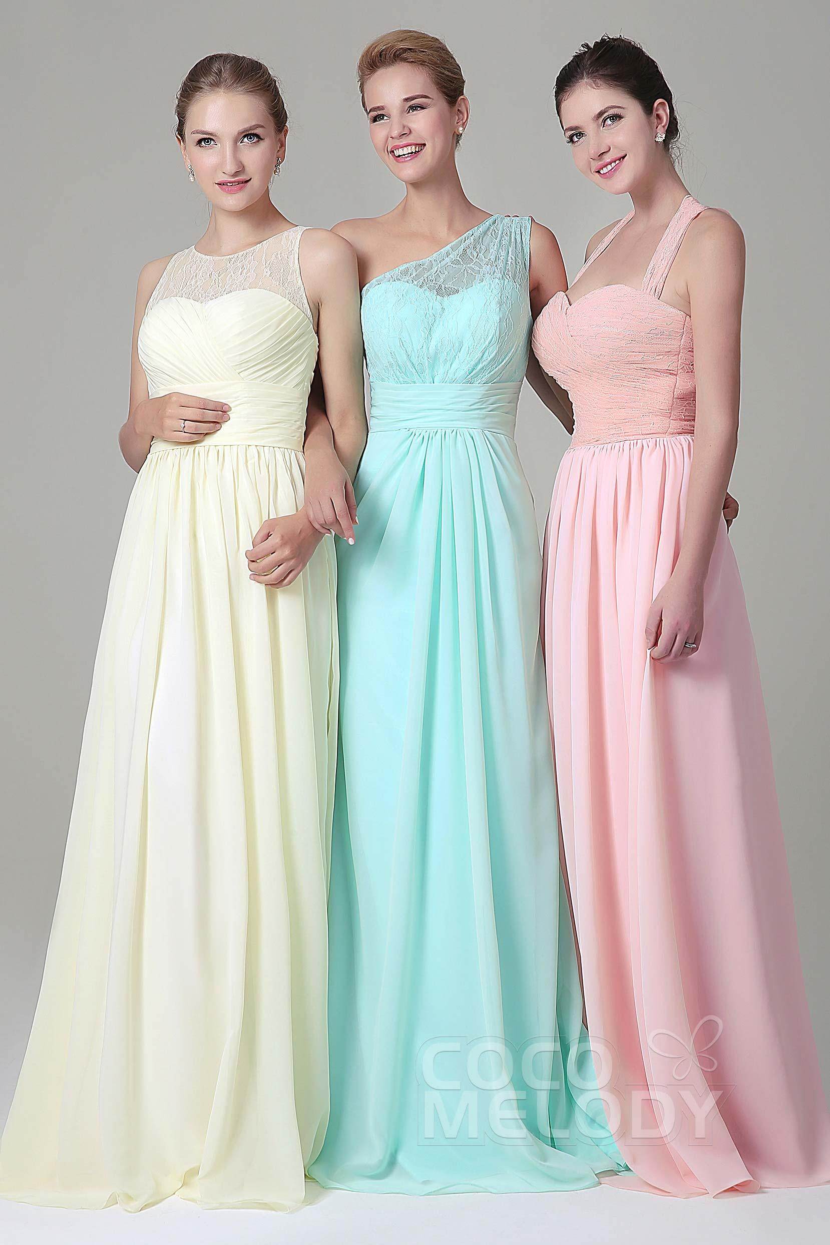 Sheath Floor Length Lace/Chiffon Bridesmaid Dress COZK16005 - COCOMELODY
