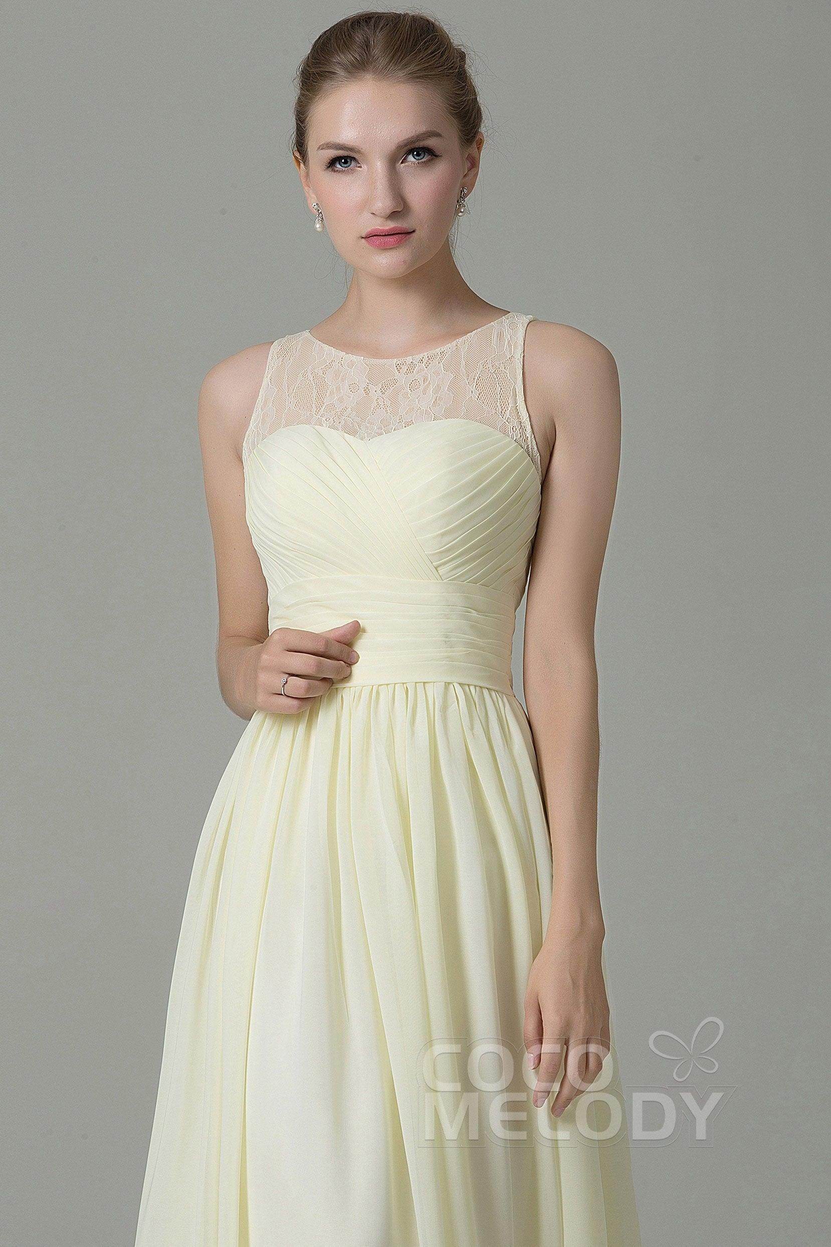 Sheath Floor Length Lace/Chiffon Bridesmaid Dress COZK16005 - COCOMELODY