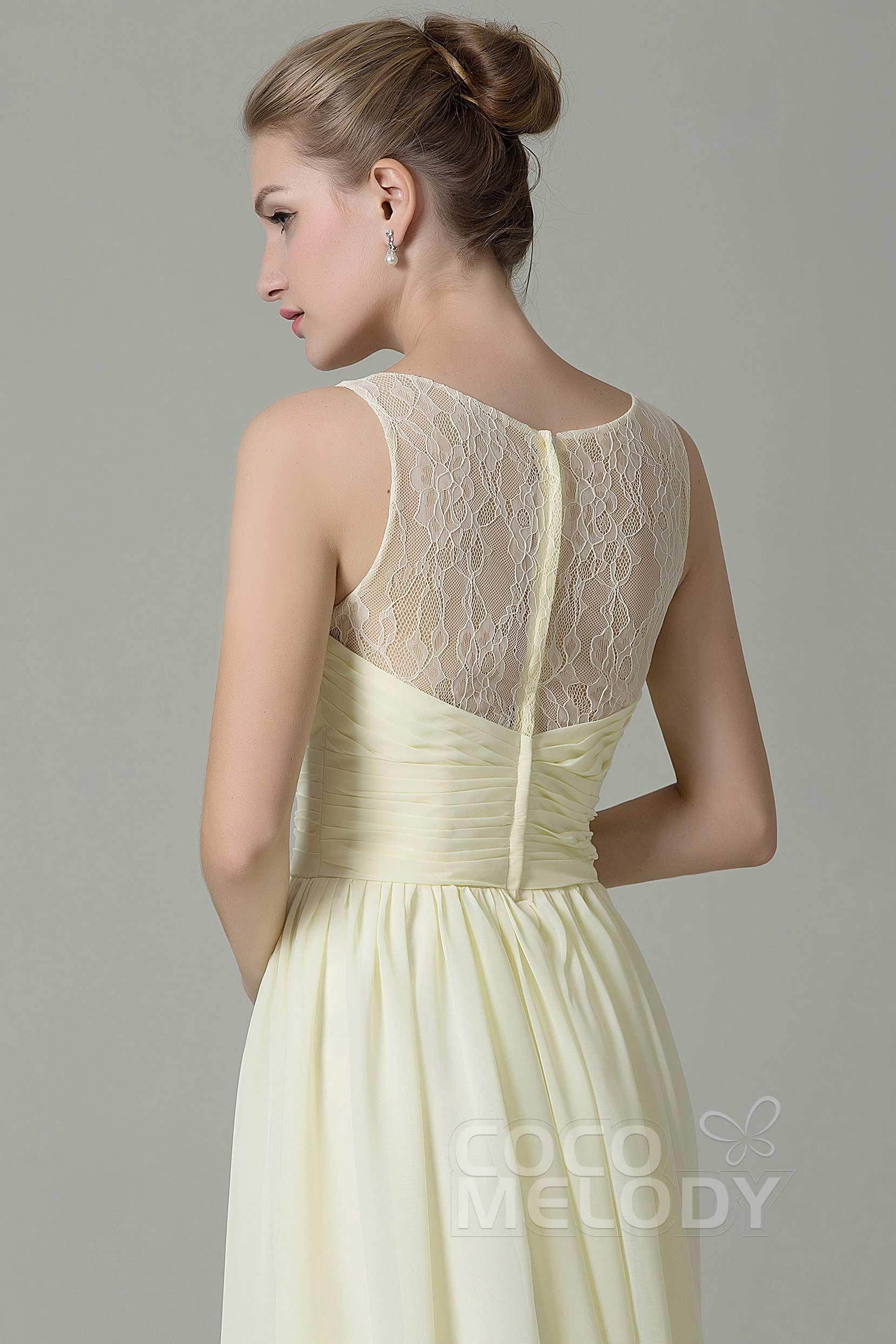 Sheath Floor Length Lace/Chiffon Bridesmaid Dress COZK16005 - COCOMELODY