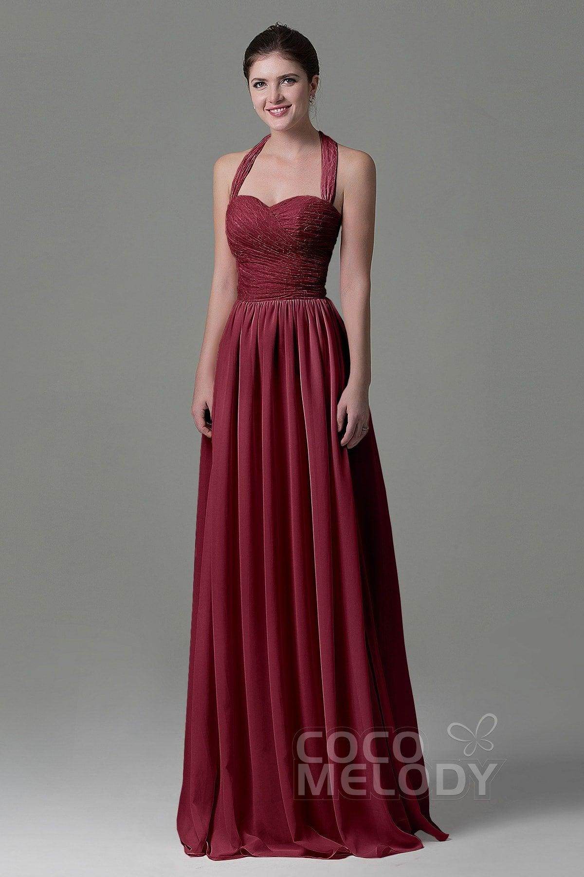 A-Line Floor Length Lace/Chiffon Bridesmaid Dress COZK16006 - COCOMELODY