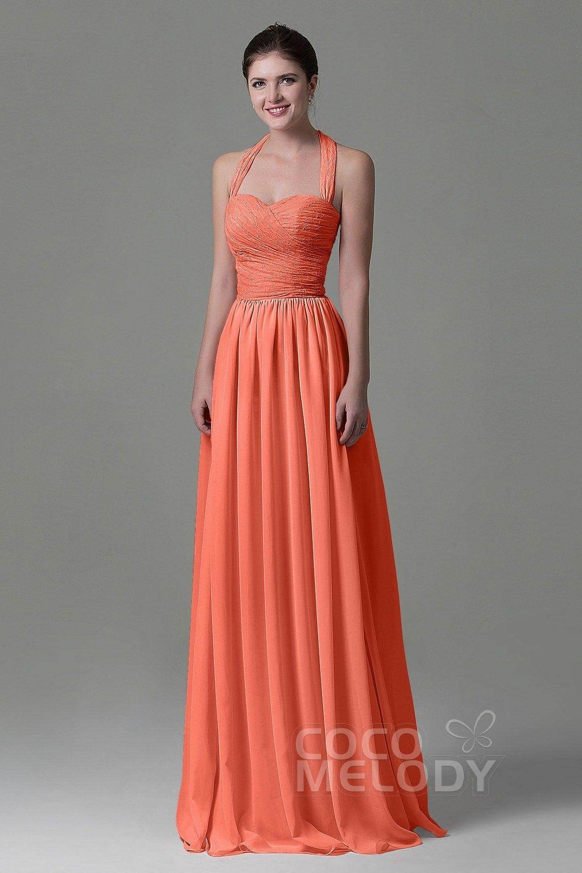 A-Line Floor Length Lace/Chiffon Bridesmaid Dress COZK16006 - COCOMELODY