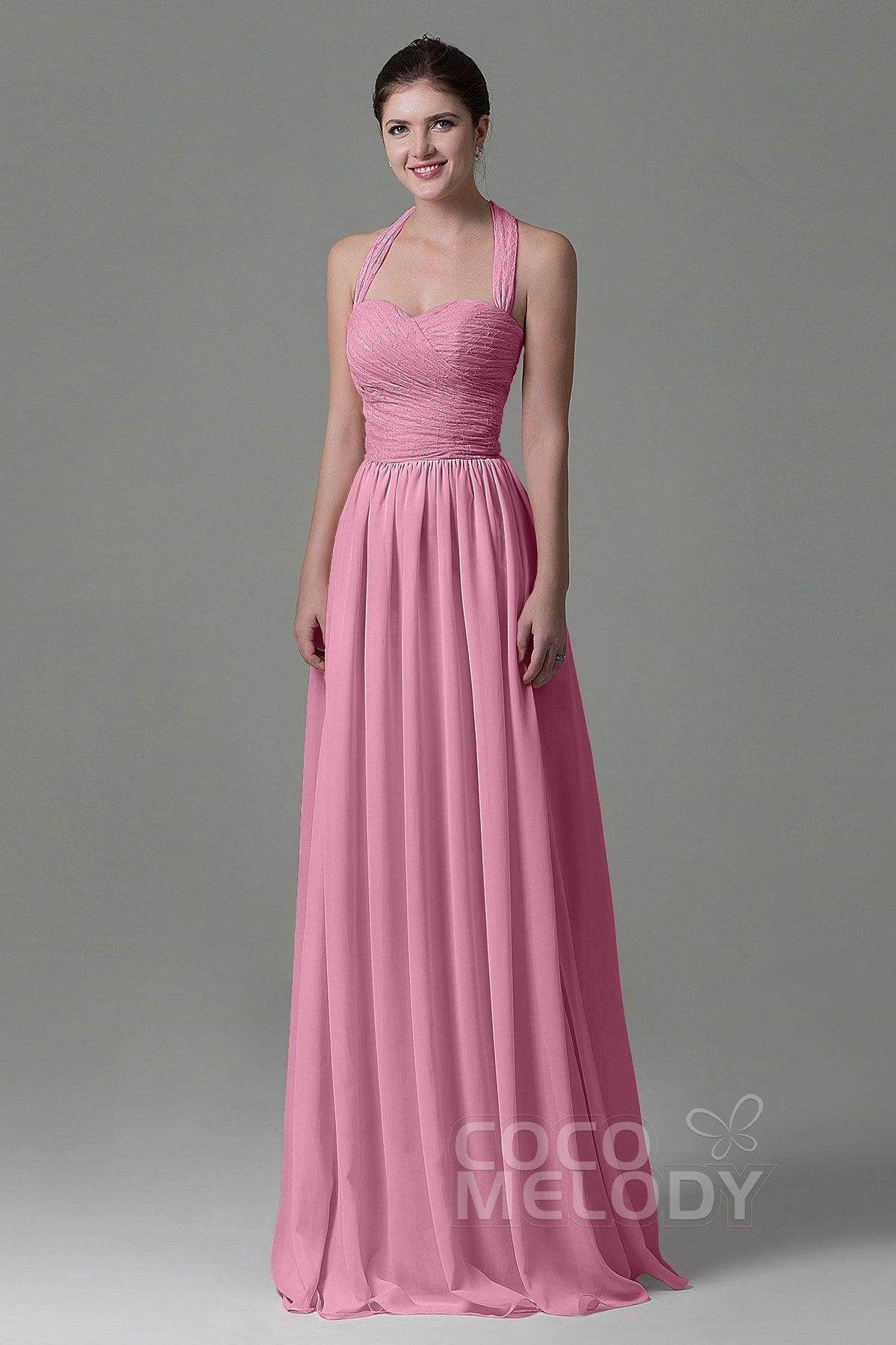 A-Line Floor Length Lace/Chiffon Bridesmaid Dress COZK16006 - COCOMELODY