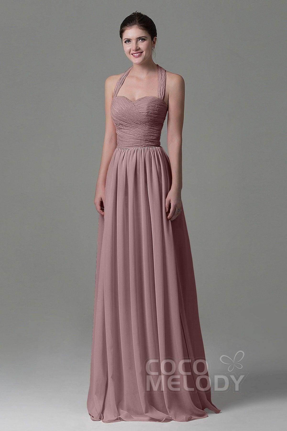 A-Line Floor Length Lace/Chiffon Bridesmaid Dress COZK16006 - COCOMELODY