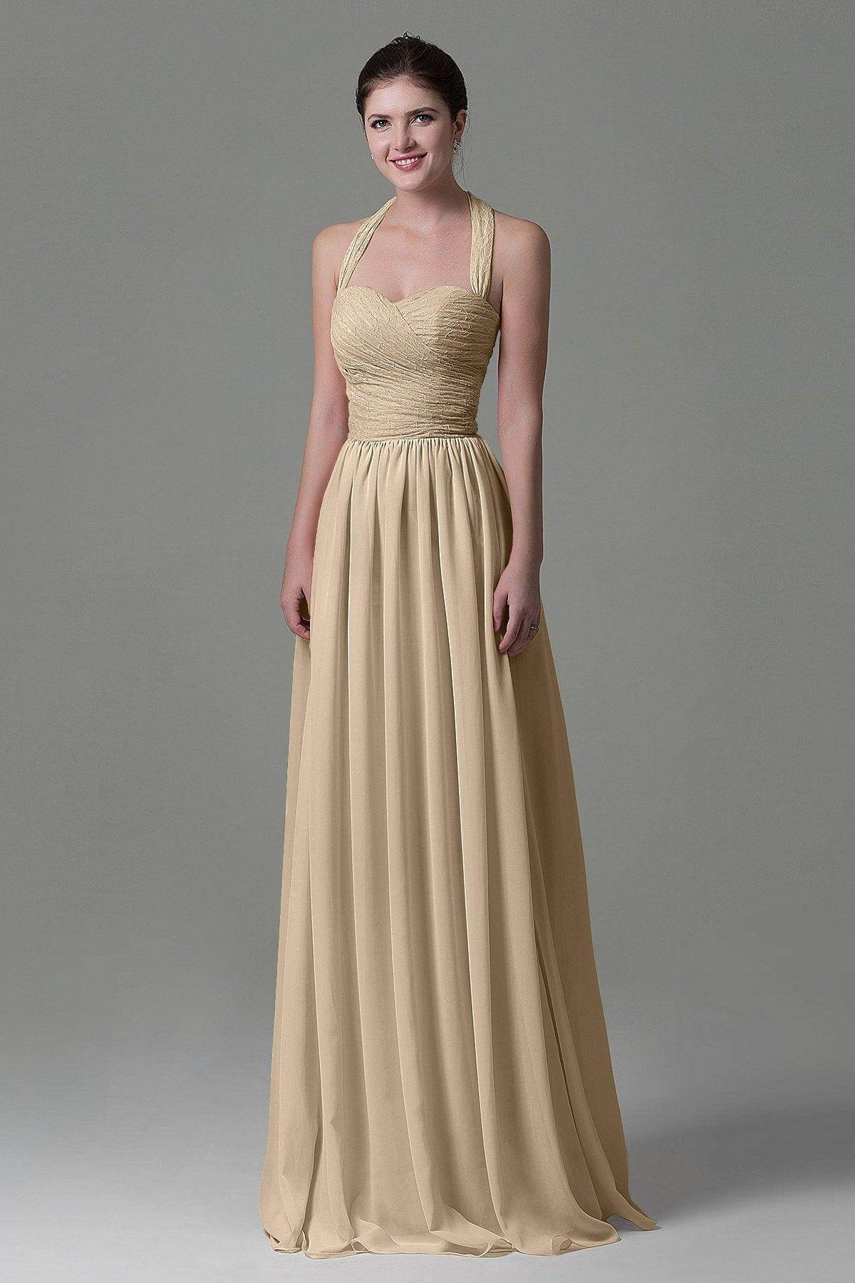 A-Line Floor Length Lace/Chiffon Bridesmaid Dress COZK16006 - COCOMELODY