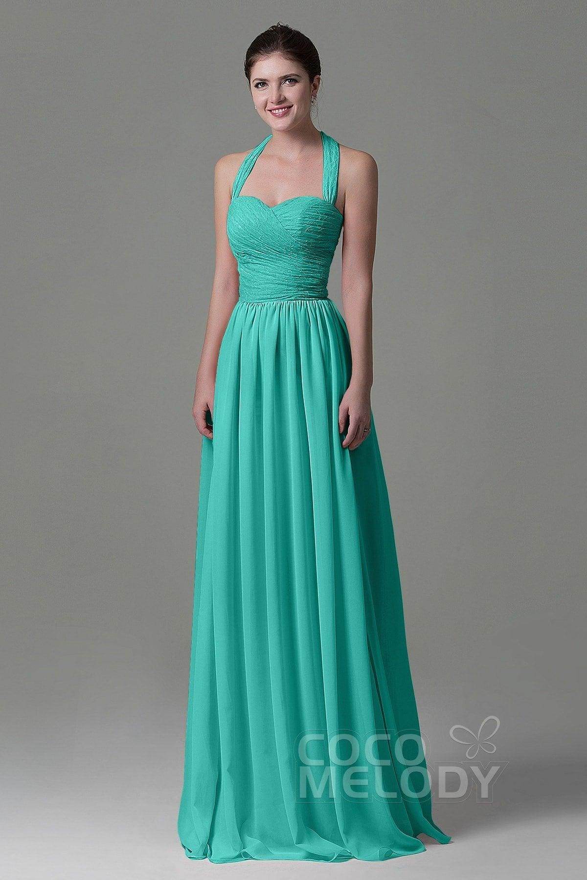 A-Line Floor Length Lace/Chiffon Bridesmaid Dress COZK16006 - COCOMELODY