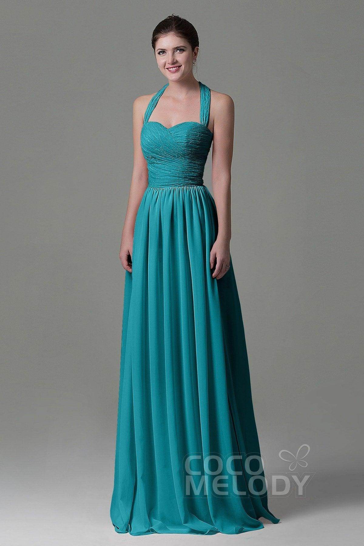 A-Line Floor Length Lace/Chiffon Bridesmaid Dress COZK16006 - COCOMELODY