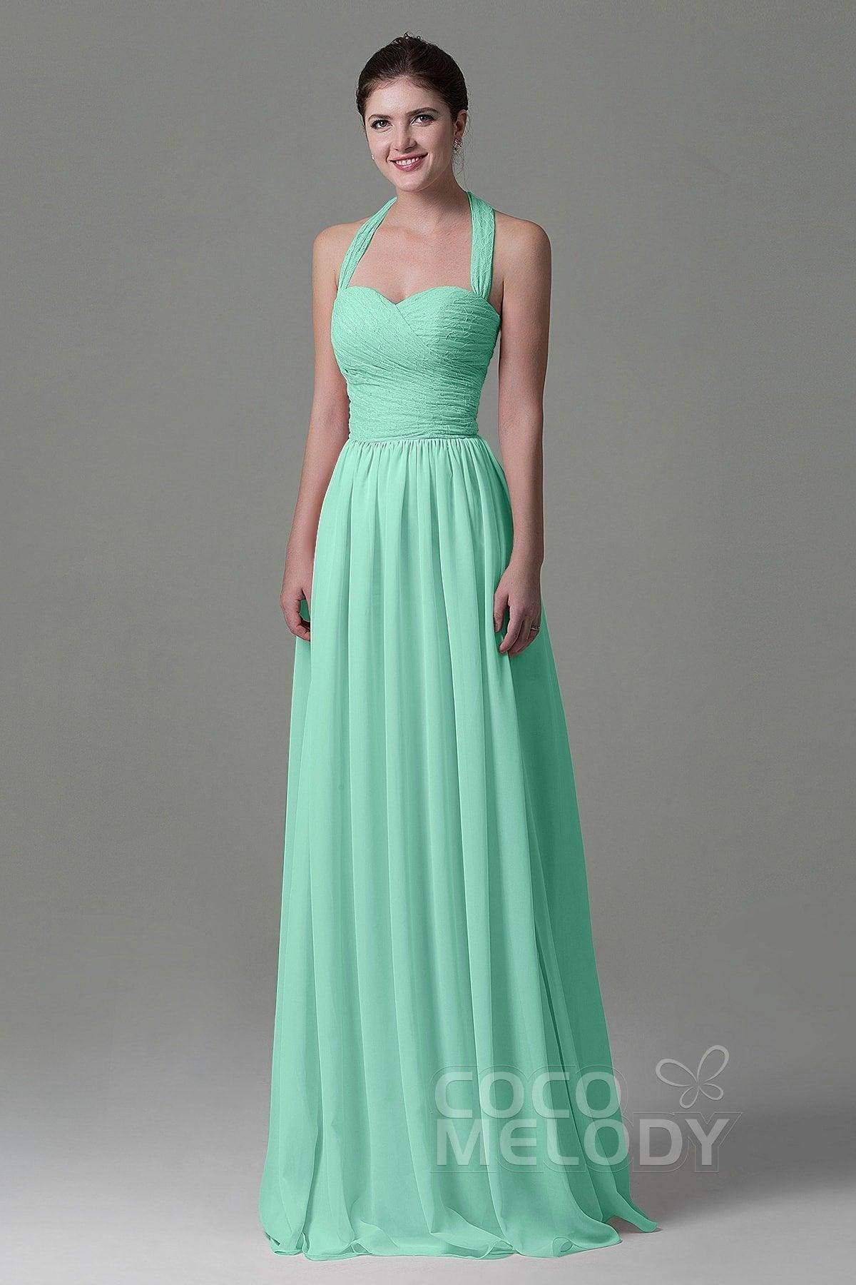 A-Line Floor Length Lace/Chiffon Bridesmaid Dress COZK16006 - COCOMELODY