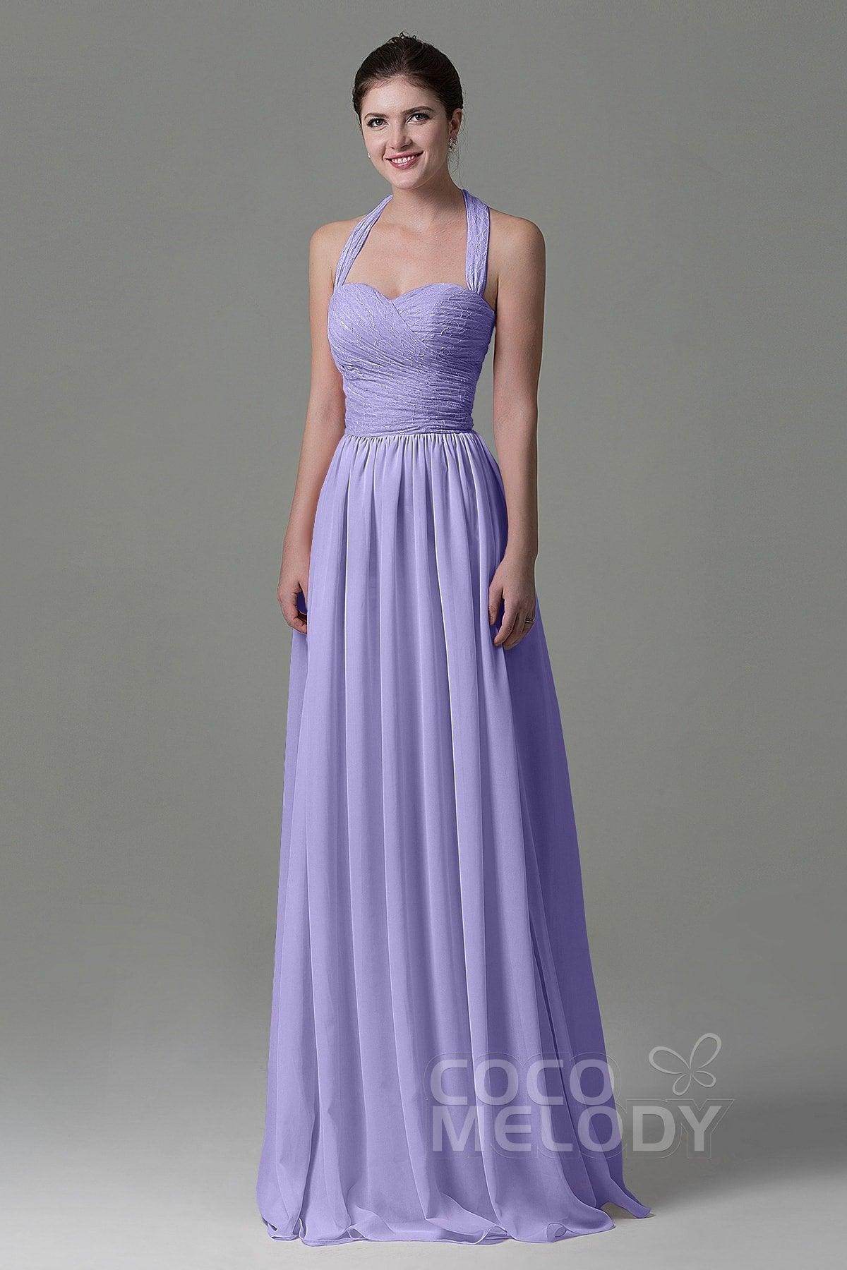A-Line Floor Length Lace/Chiffon Bridesmaid Dress COZK16006 - COCOMELODY