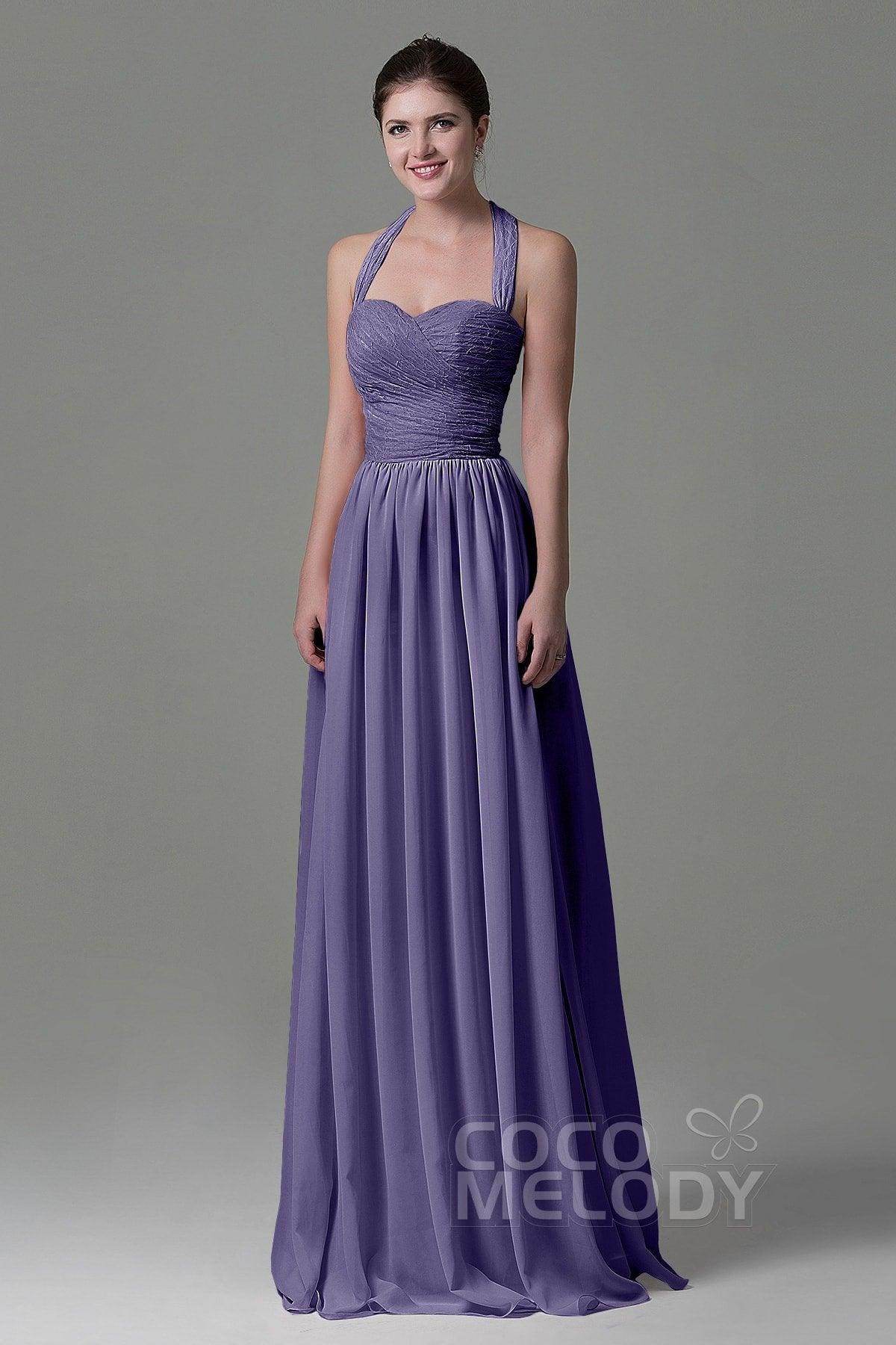 A-Line Floor Length Lace/Chiffon Bridesmaid Dress COZK16006 - COCOMELODY