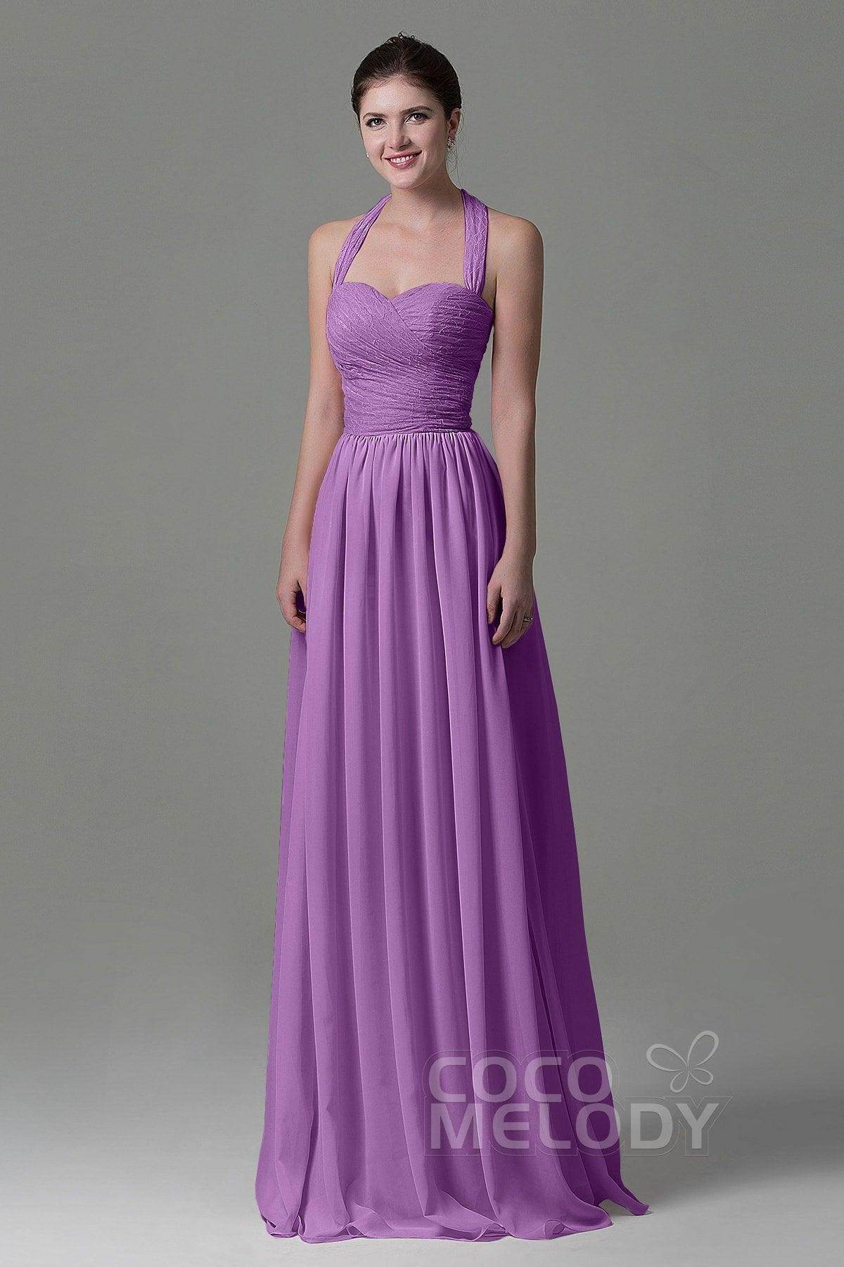 A-Line Floor Length Lace/Chiffon Bridesmaid Dress COZK16006 - COCOMELODY