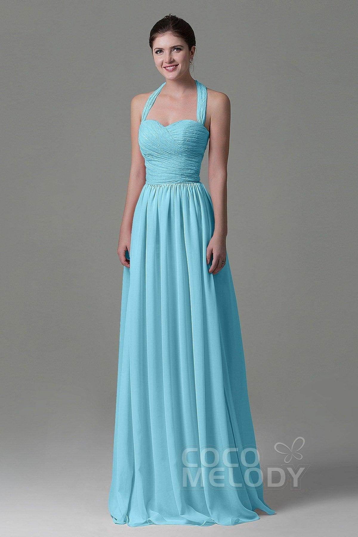 A-Line Floor Length Lace/Chiffon Bridesmaid Dress COZK16006 - COCOMELODY