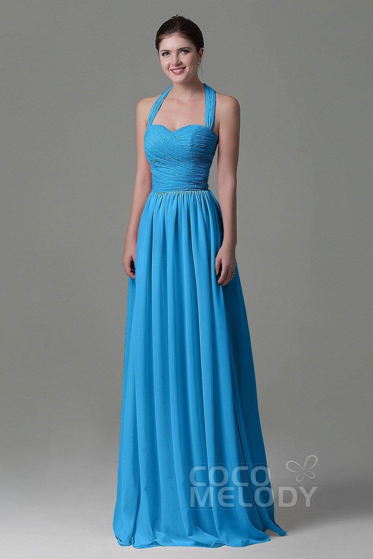 A-Line Floor Length Lace/Chiffon Bridesmaid Dress COZK16006 - COCOMELODY