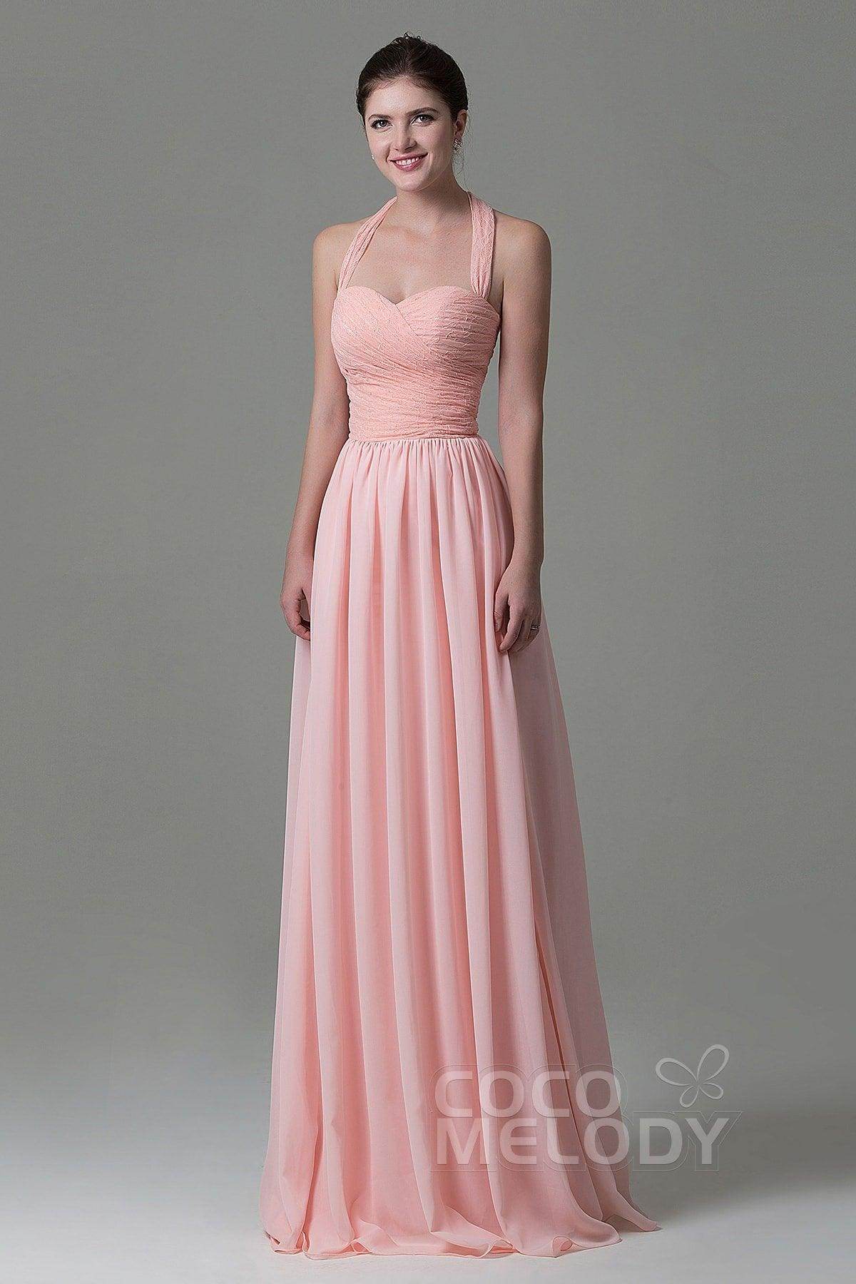 A-Line Floor Length Lace/Chiffon Bridesmaid Dress COZK16006 - COCOMELODY