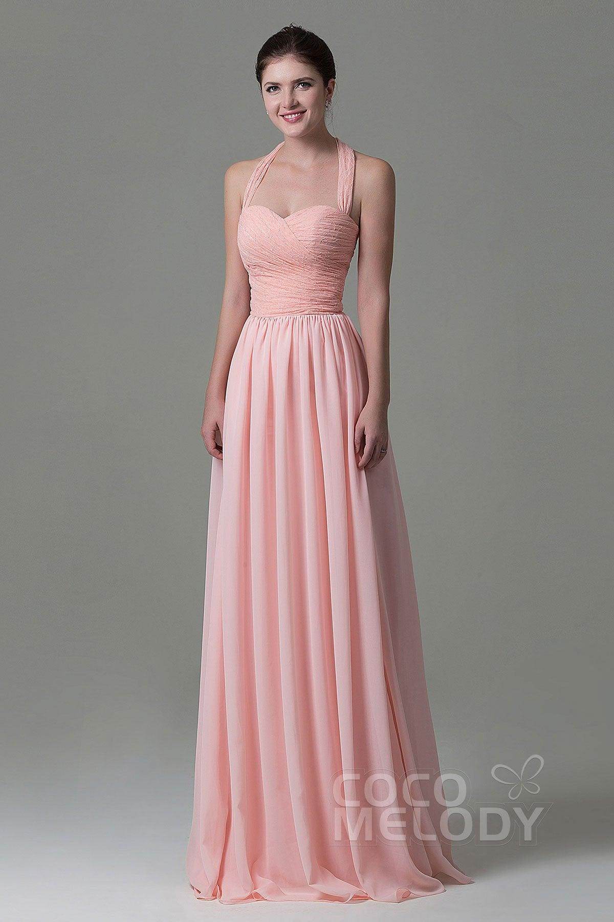 A-Line Floor Length Lace/Chiffon Bridesmaid Dress COZK16006 - COCOMELODY