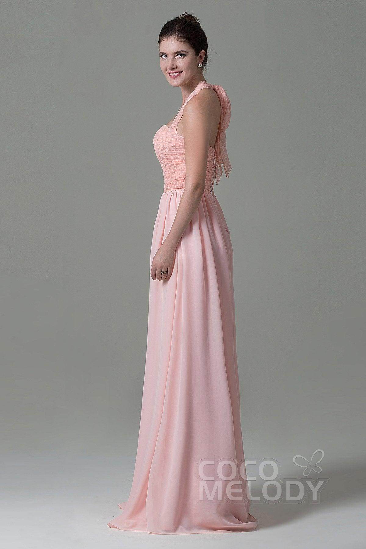A-Line Floor Length Lace/Chiffon Bridesmaid Dress COZK16006 - COCOMELODY