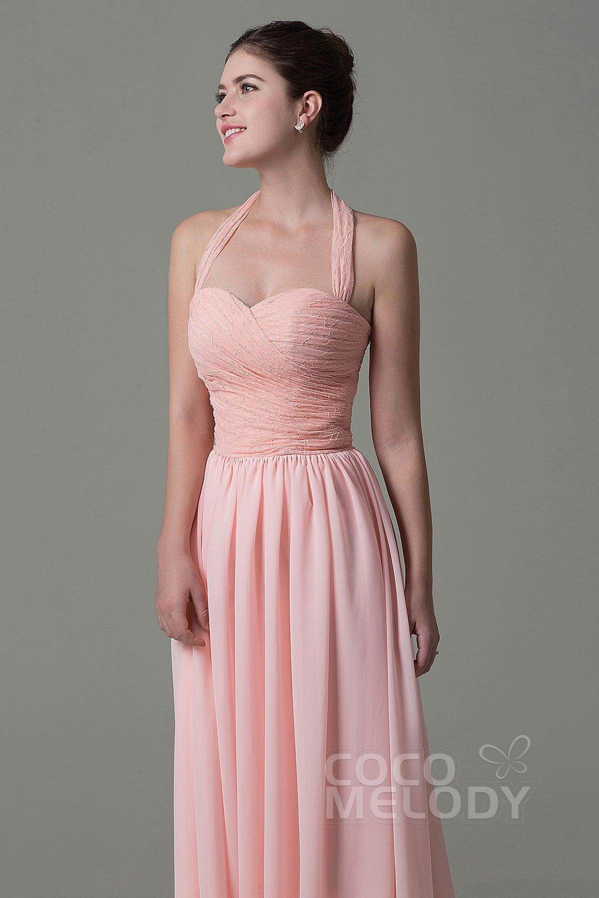A-Line Floor Length Lace/Chiffon Bridesmaid Dress COZK16006 - COCOMELODY
