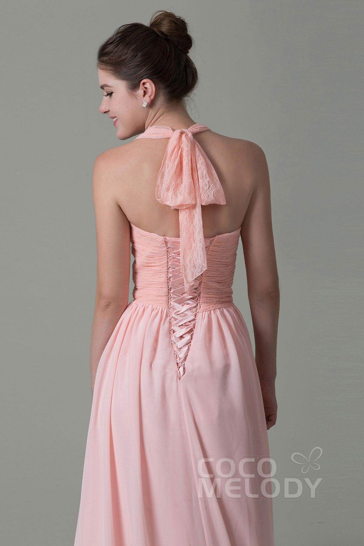 A-Line Floor Length Lace/Chiffon Bridesmaid Dress COZK16006 - COCOMELODY