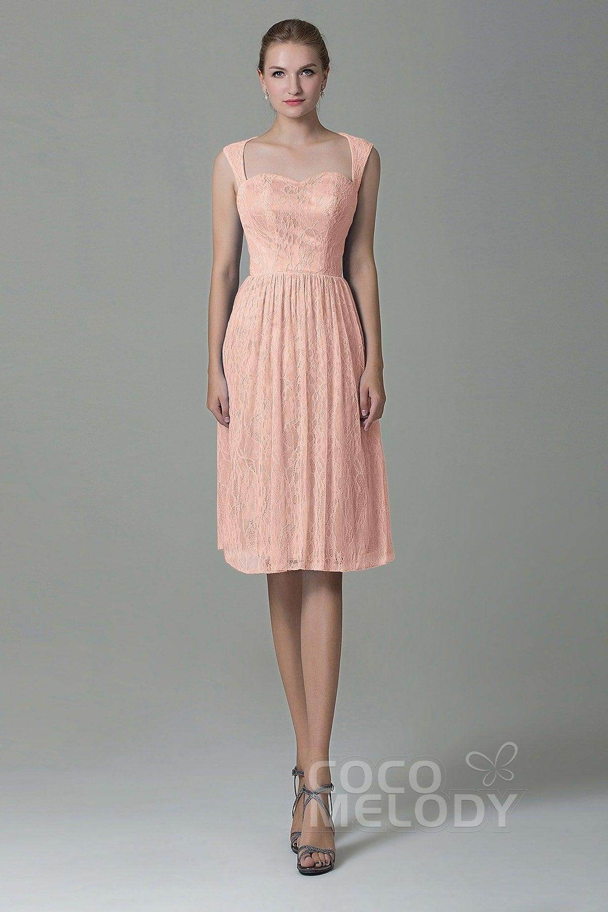 Sheath-Column Knee Length Lace Bridesmaid Dress COZK16007 - COCOMELODY