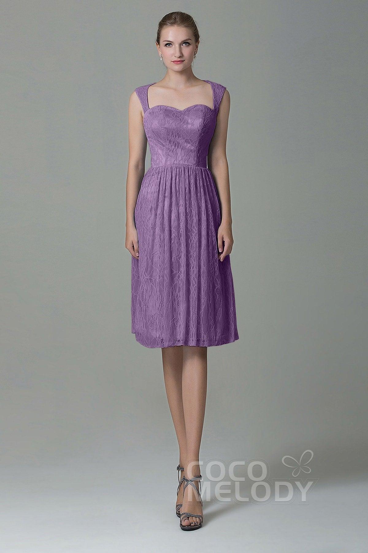 COCOMELODY Sheath-Column Knee Length Lace Bridesmaid Dress COZK16007 