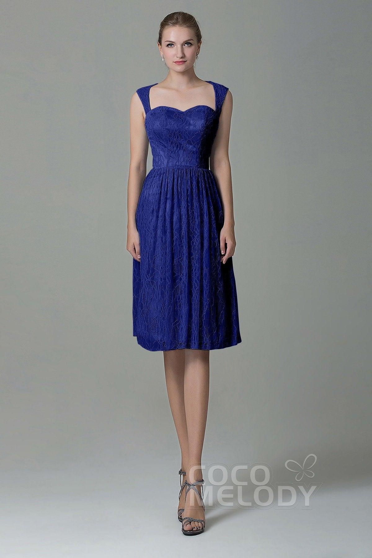 COCOMELODY Sheath-Column Knee Length Lace Bridesmaid Dress COZK16007 